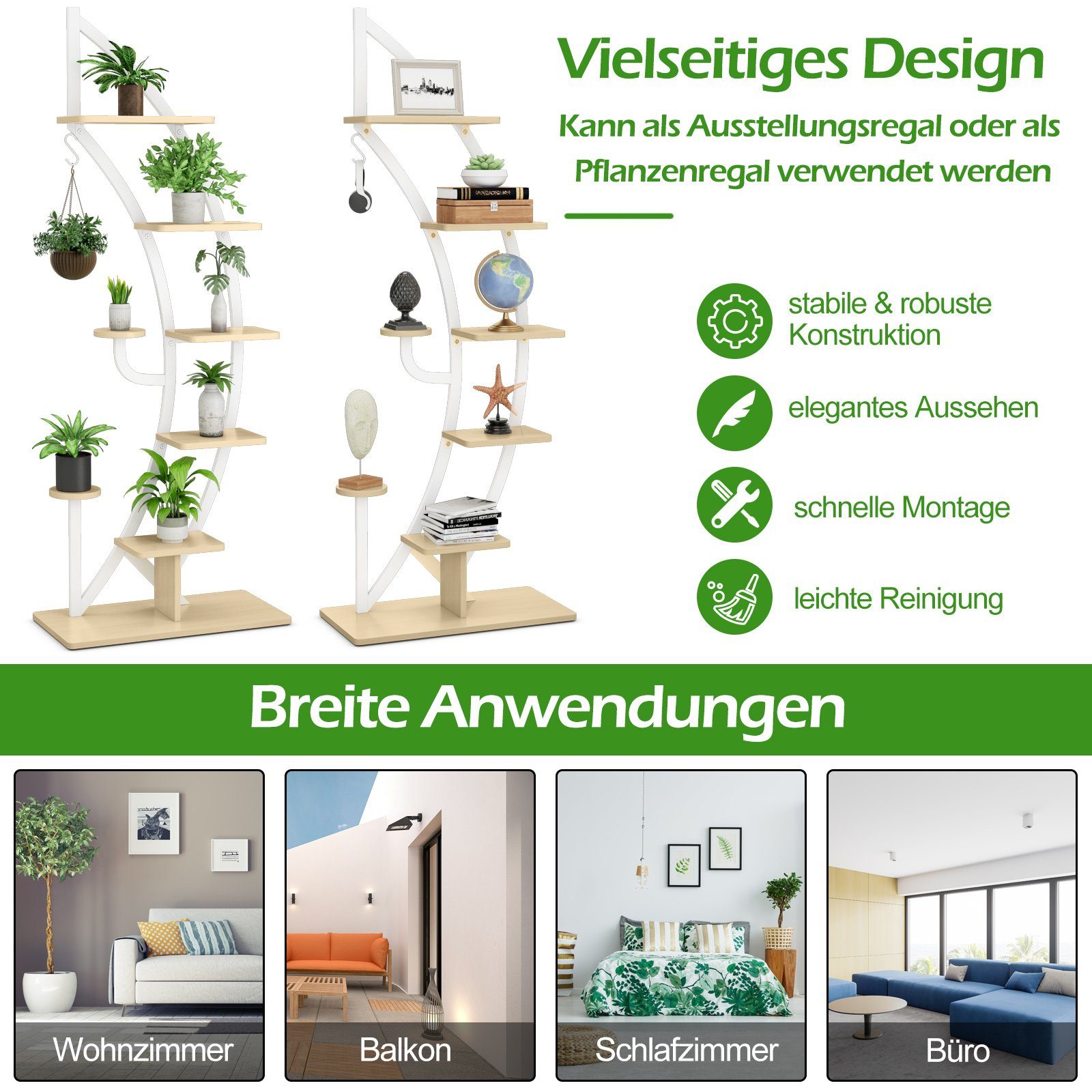 COSTWAY Blumenständer (1 St), 6-stufig, mit 2 Ablagen, Haken & Kippschutz