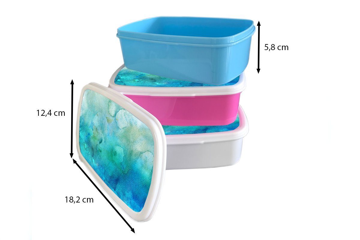 MuchoWow Lunchbox Aquarell - Blau Brotdose, Kunststoff, für Erwachsene, und und Grün - weiß für Mädchen (2-tlg), Jungs - Farbton, Kinder Brotbox