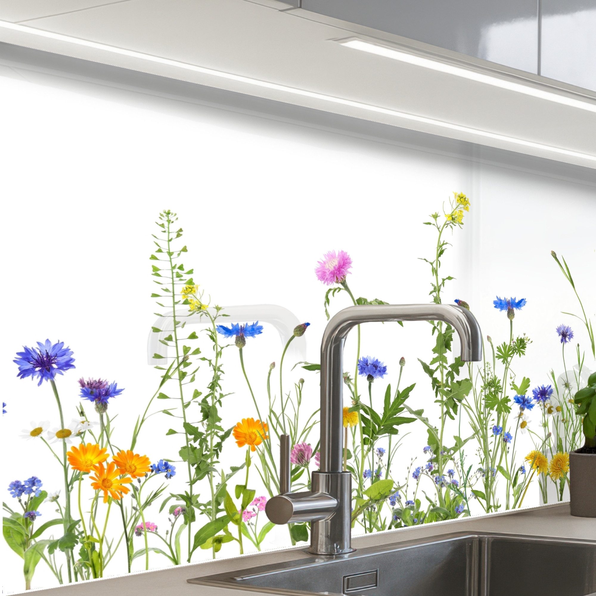 KitchenYeah Küchenrückwand Muster selbstklebend (keine Folie) Blumen - Feldblumen - Frühling, (1-tlg), Spritzschutz, Küche, Rückwand, Küchenwand, Küchenfront, 30x20 cm