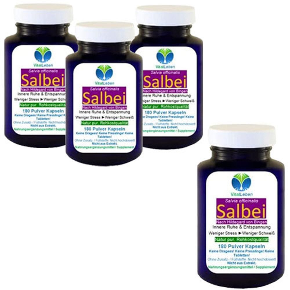 VitalLeben Salbei nach Hildegard von Bingen NATUR pur OHNE Zusatzstoffe Kapseln, 4 er Dose à 180 St., 302,4 g, Art. 27265-720