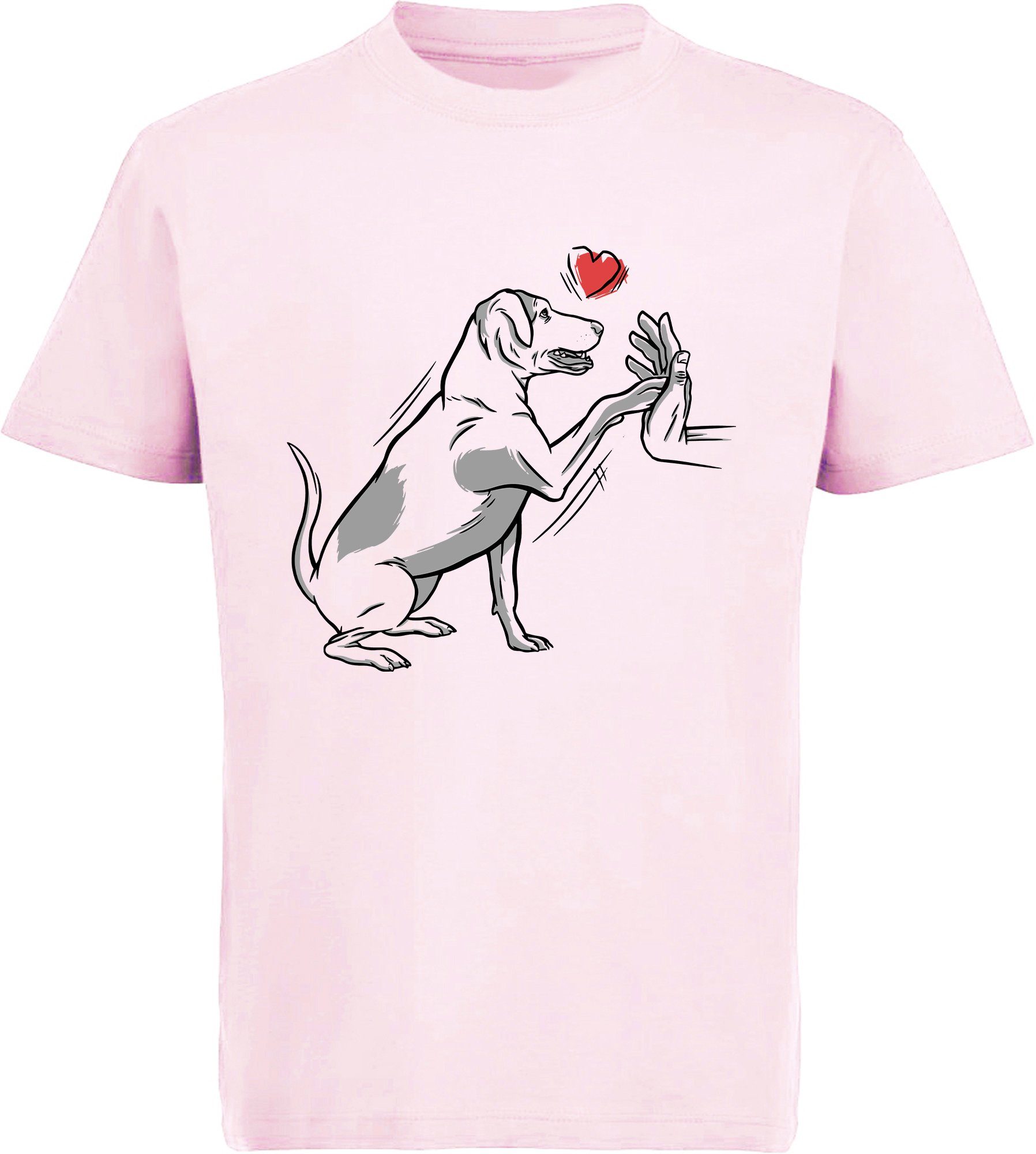 MyDesign24 Print-Shirt Kinder Hunde T-Shirt bedruckt - Labrador gibt Pfötchen Baumwollshirt mit Aufdruck, i234 rosa