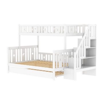 REDOM Etagenbett Kinderbett mit Sicherheitstreppe, Rollbett und Lattenrost (Holzbett 90*200/140*200cm), ohne Matratze