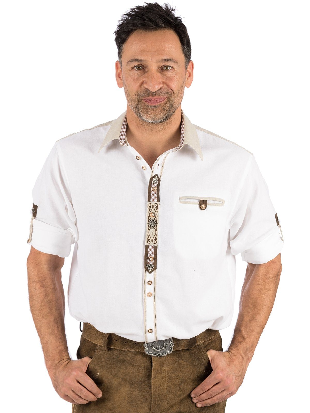 OS-Trachten Trachtenhemd (Regular LUCA Trachtenhemd Fit) weiss