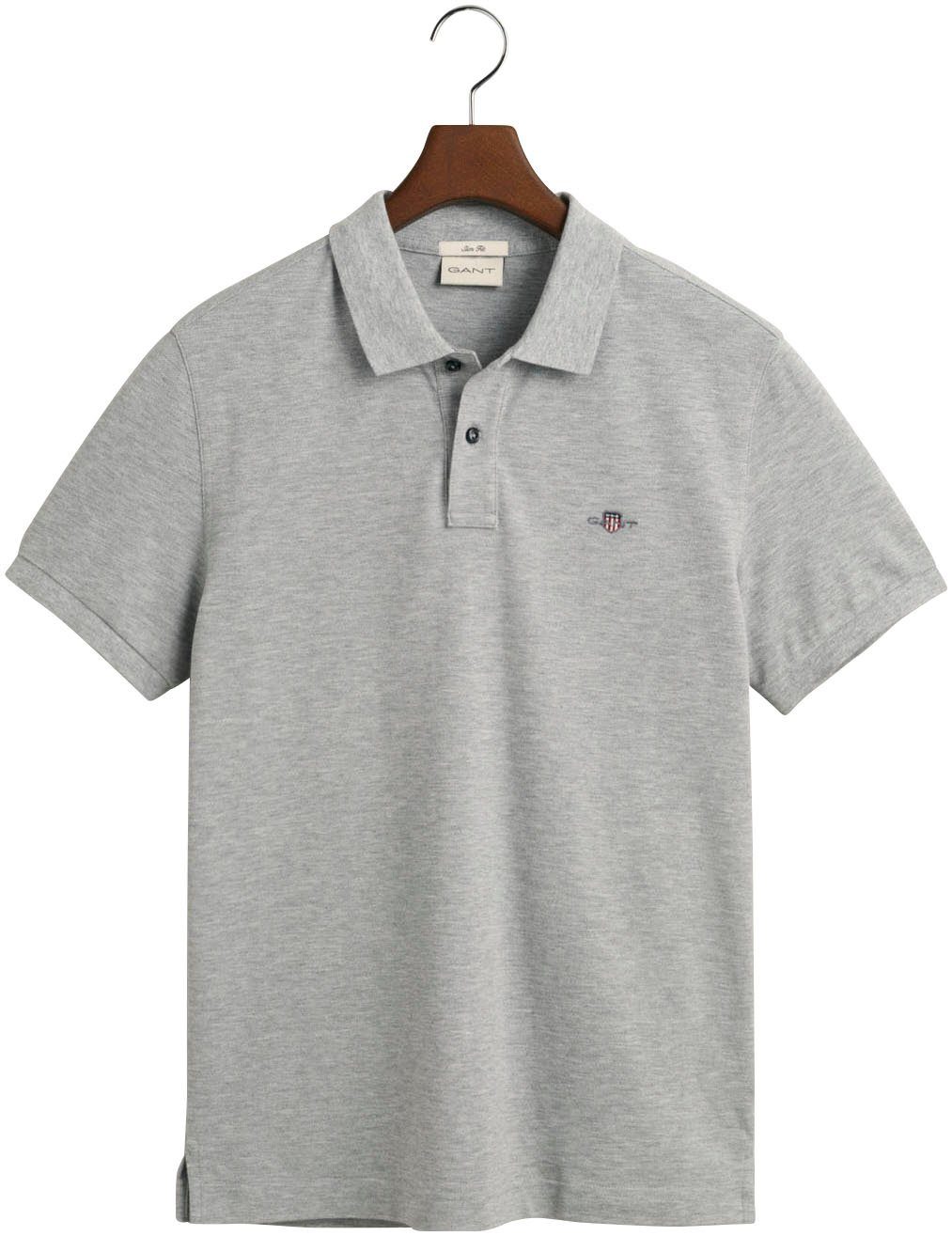 Gant Poloshirt SLIM SHIELD SS melange Logostickerei POLO PIQUE Brust der auf grey mit