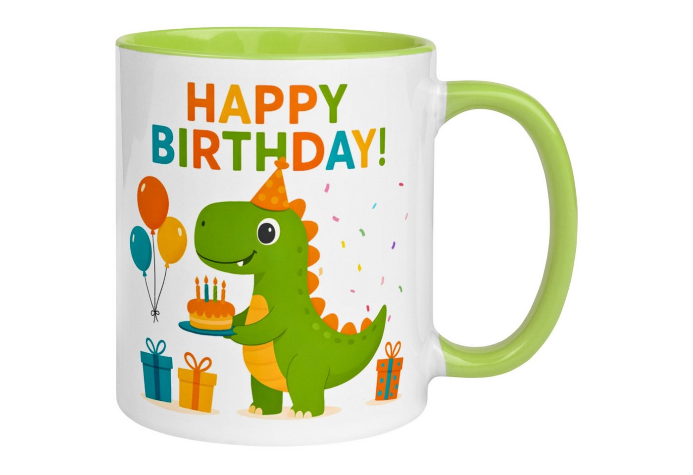 Momentals Tasse Dinosaurier – „Happy Birthday“ – Dino Geburtstag Geschenk Becher, Gratis Versand · Links-&Rechtshänder · Spülmaschinenfest