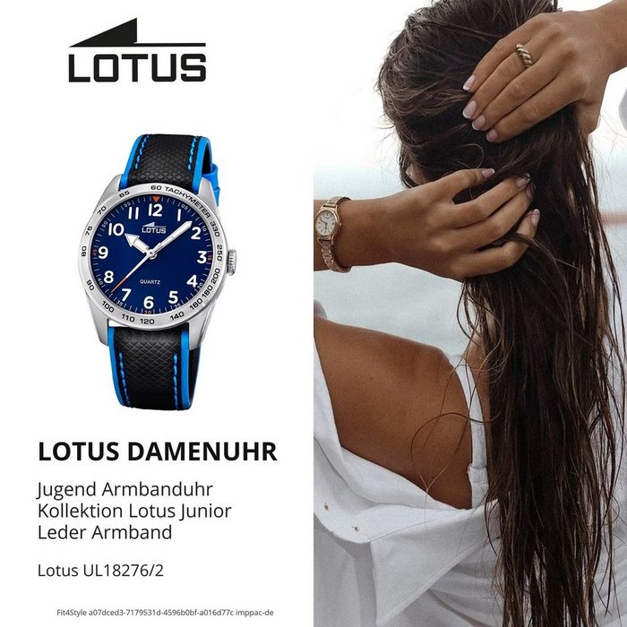 Lotus Quarzuhr Lotus Jugend Uhr Elegant L18276/2 Leder (Armbanduhr) Jugend Armbanduhr rund mittel (ca. 33mm) Lederarmband schwarz blau QN10290