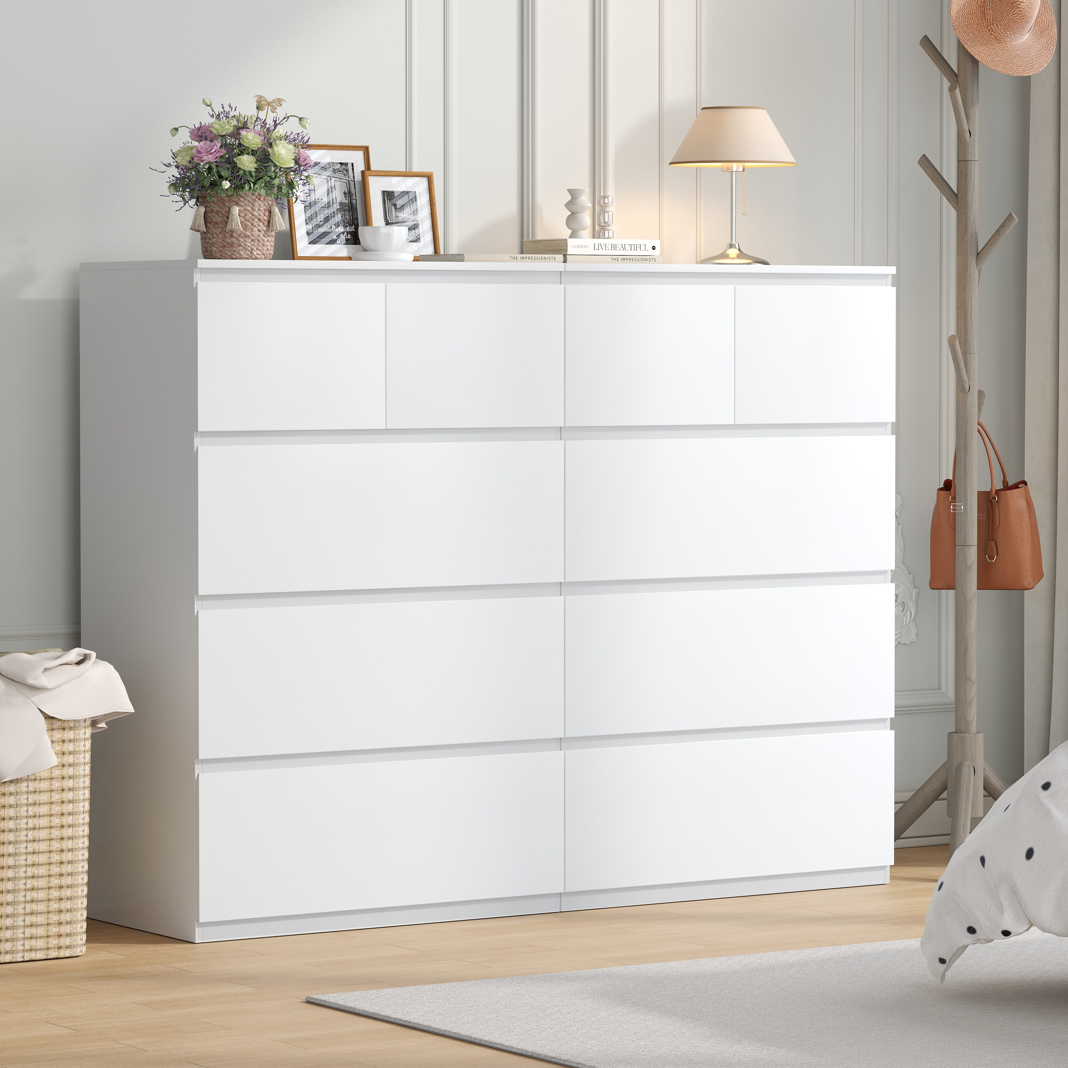 BEWISHOME Kommode mit 5 Schubladen, Sidebord für Flur Schlafzimmer Wohnzimmer (1 St), Maße 68x38x94 cm, griffloses Design aus verdicktem MDF
