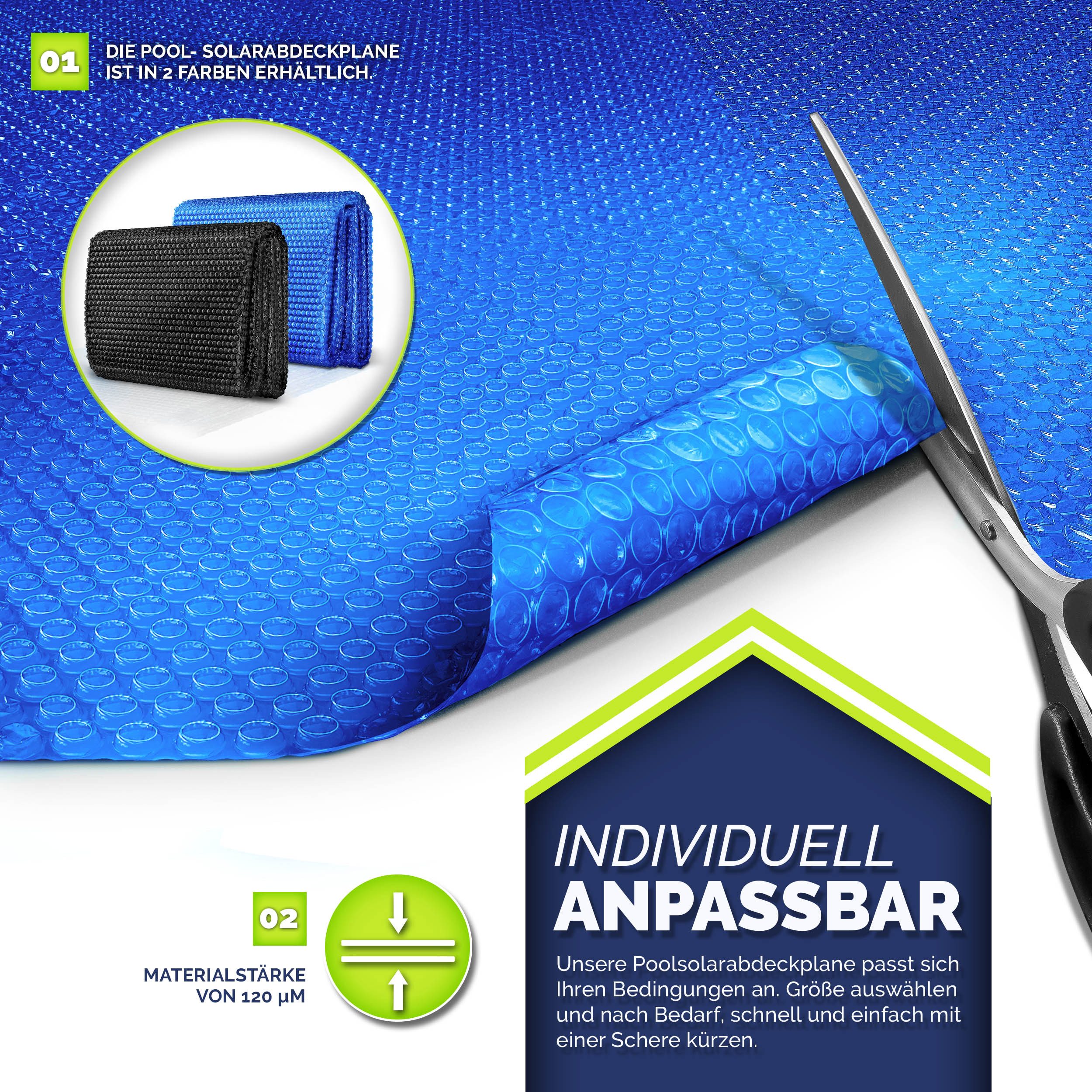 tillvex Pool-Abdeckplane tillvex Pool Solarfolie Solarplane Solarheizung Solarabdeckplane Poolh (Pool Solarabdeckplane Rund & Rechteckig, Prozent), Hochwertige Pool-Solarfolie für sparsames Aufheizen des Wassers