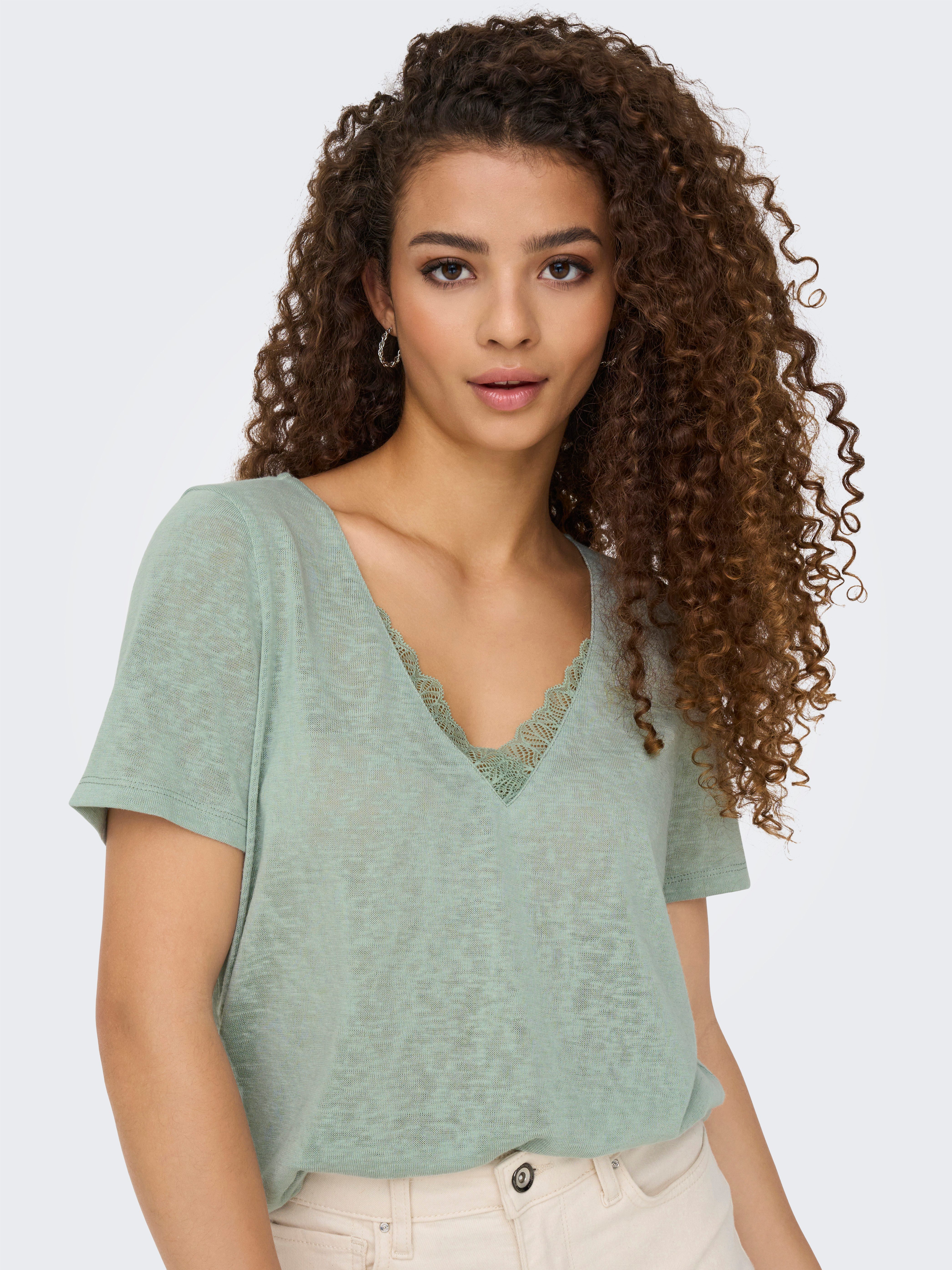 ONLY V-Shirt ONLZOLA LIFE S/S V-NECK LACE TOP JRS günstig online kaufen