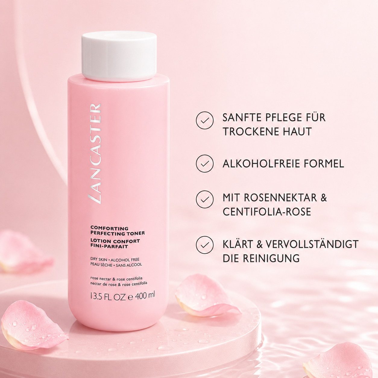 LANCASTER Paris Toner Comforting Perfecting Toner 400 ml, feuchtigkeitsspendender und beruhigender Toner