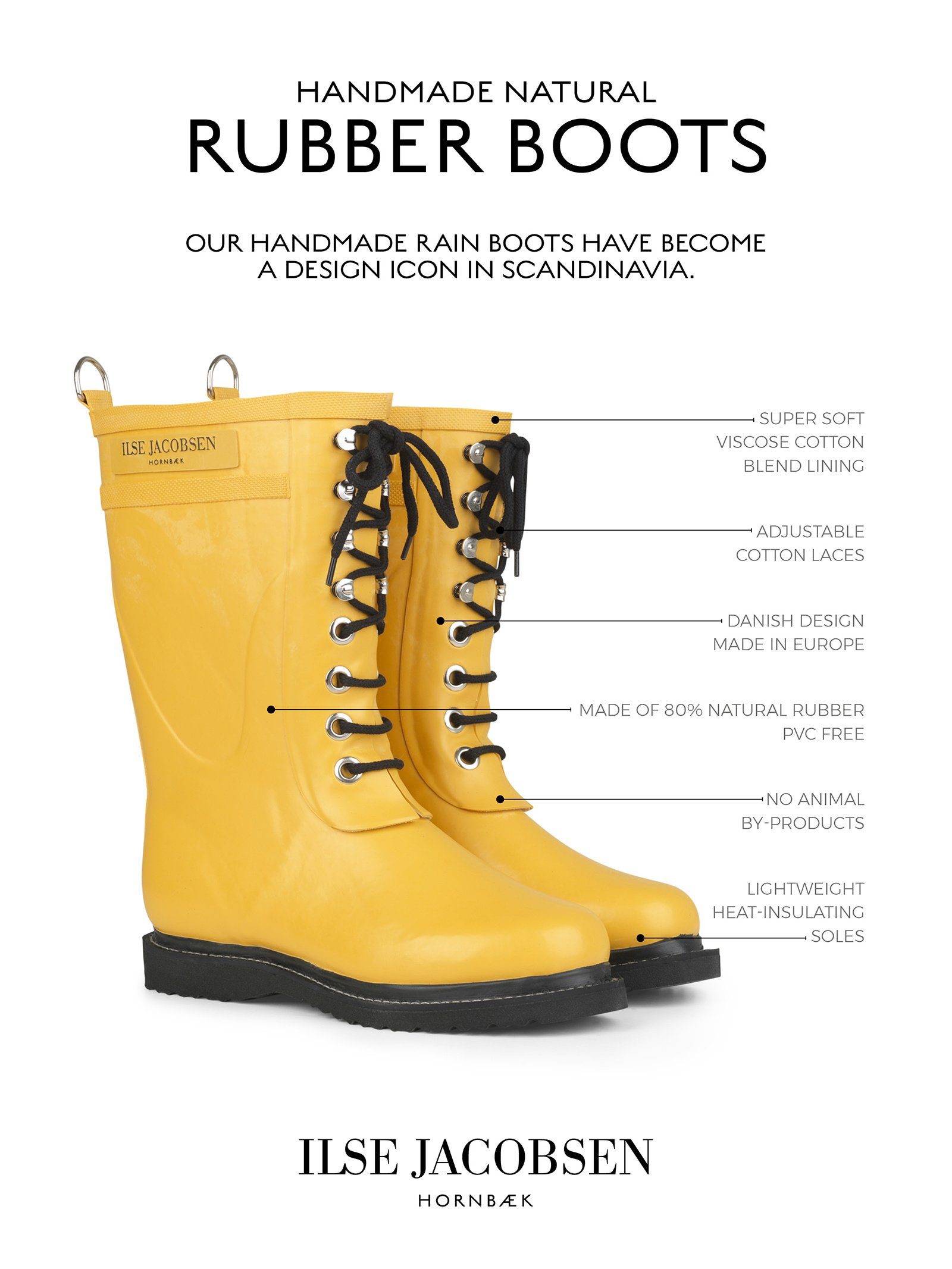 Ilse Jacobsen RUB15 Gummistiefel Naturkautschuksohle, perfekt für Regenwetter, skandinavisches Design