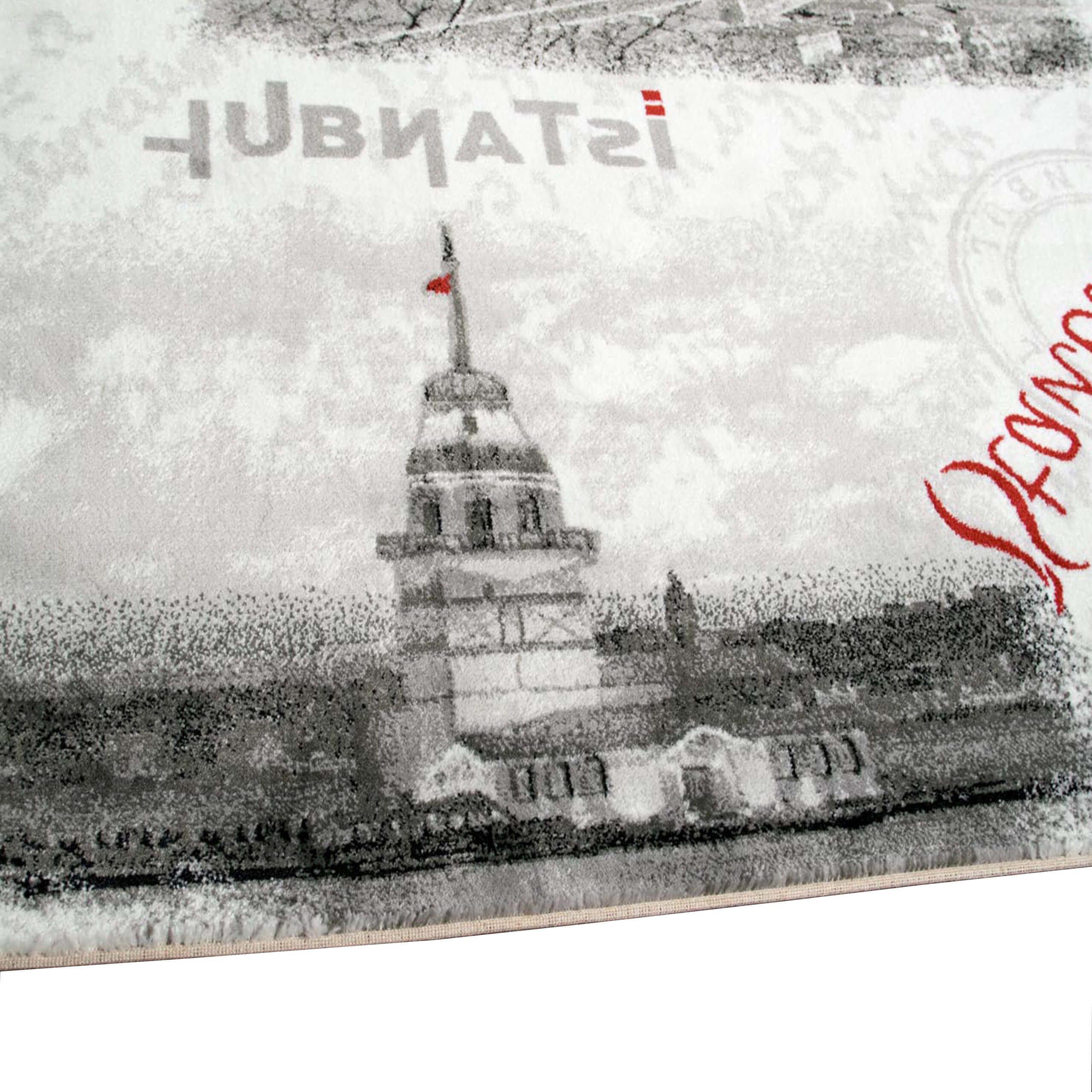 Carpetia Teppich Designteppich Istanbul Patchwork Grau Creme Rot Schwarz modern, rechteckig