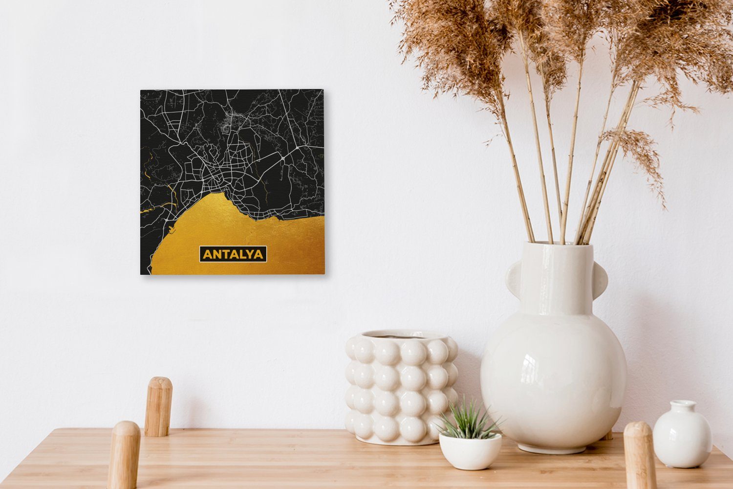 OneMillionCanvasses® Leinwandbild Antalya - Gold St), Karte Schlafzimmer für Bilder Leinwand - Wohnzimmer - Stadtplan, (1
