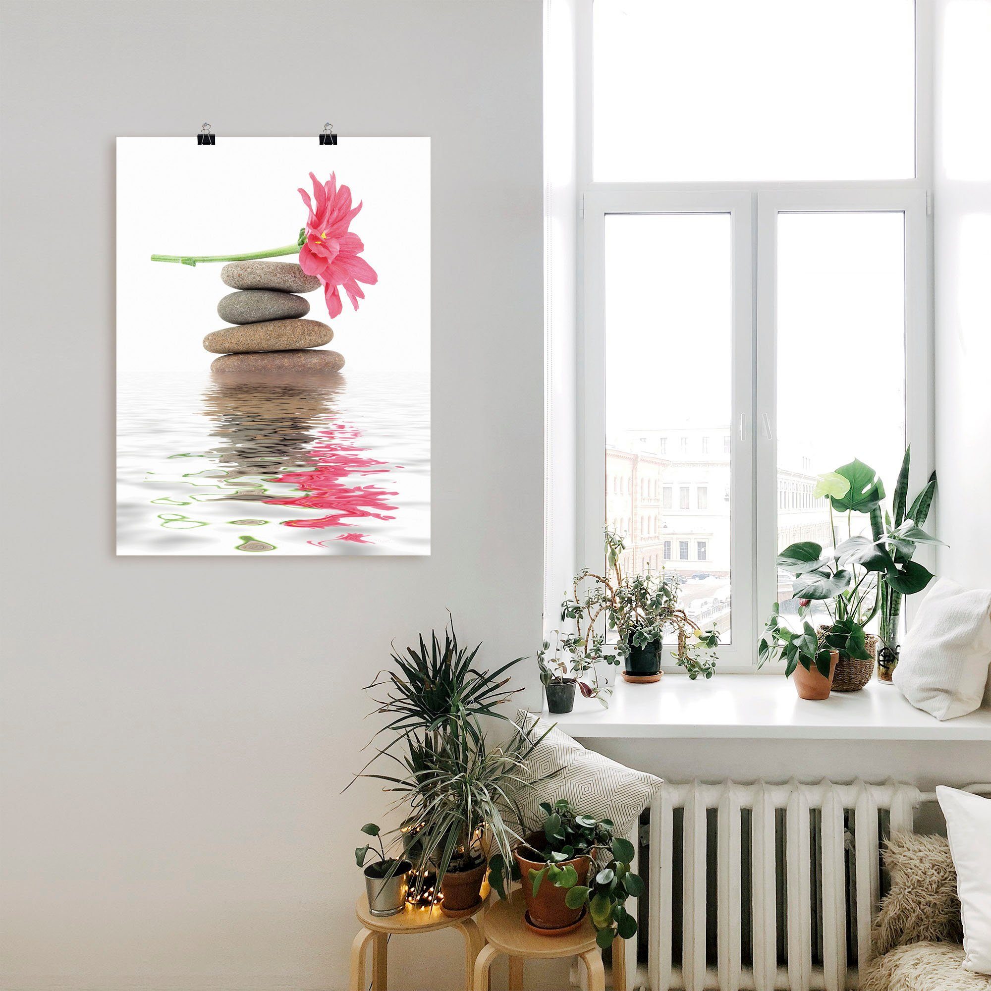 Artland Wandbild Zen Spa Steine mit Blumen I, Zen (1 St), als Leinwandbild, Poster in verschied. Größen