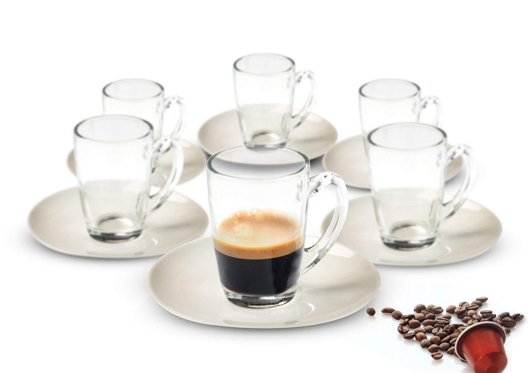 Porzellan Glas Espressotassen mit Mokkatassen, Teller Sendez 12tlg Kaffeegläser Espressotasse