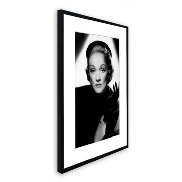 artissimo Bild mit Rahmen Bild gerahmt 51x71cm / schwarz-weiß Poster mit Rahmen Marlene Dietrich, Film-Star: Marlene Dietrich