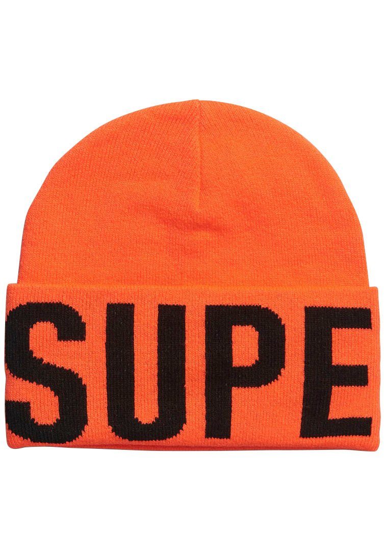 Superdry Strickmütze BRANDED KNITTED BEANIE HAT Neon Sun Orange
