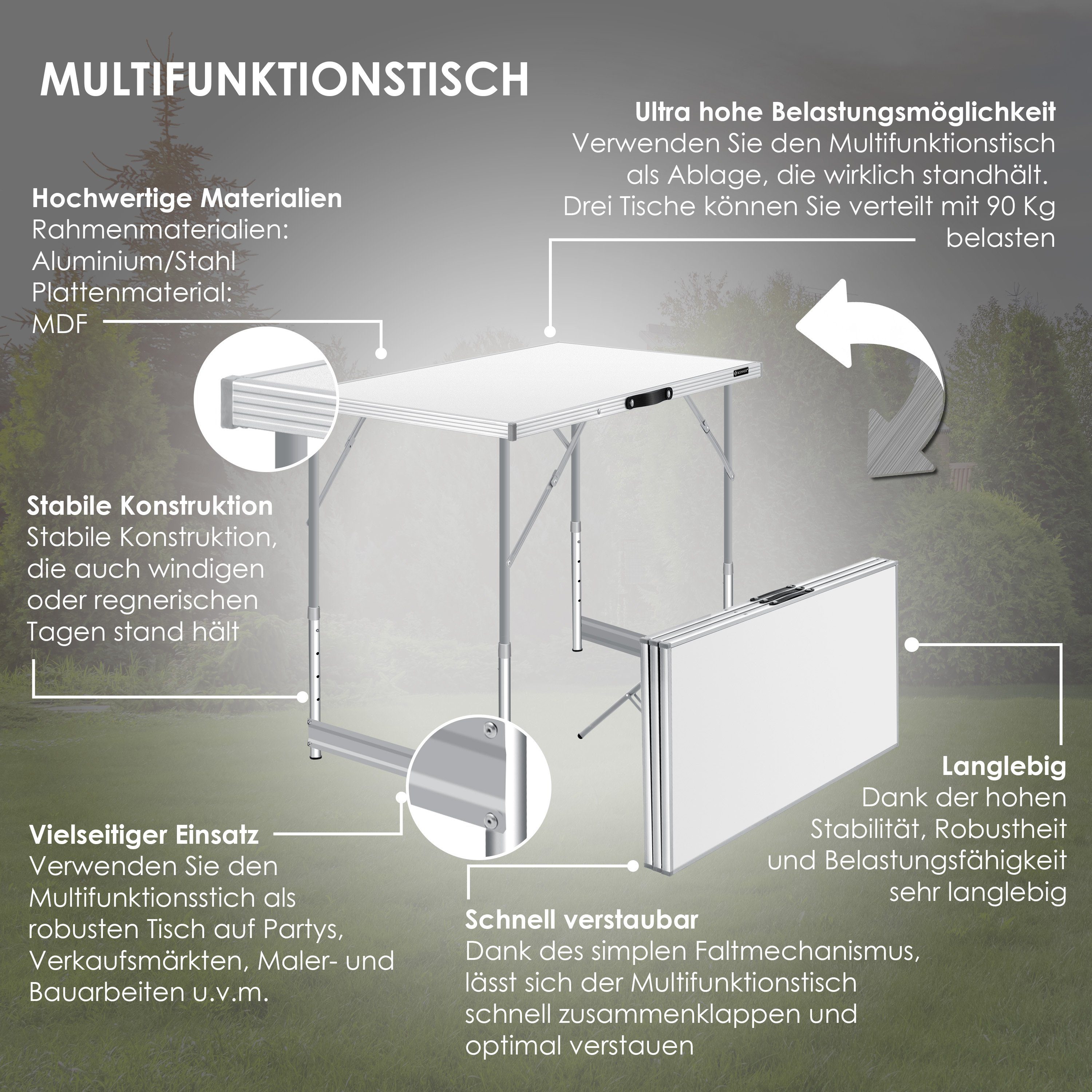 weiß Multifunktionstisch 60 cm 100 teilig, Tapeziertisch, Profi 3- KESSER