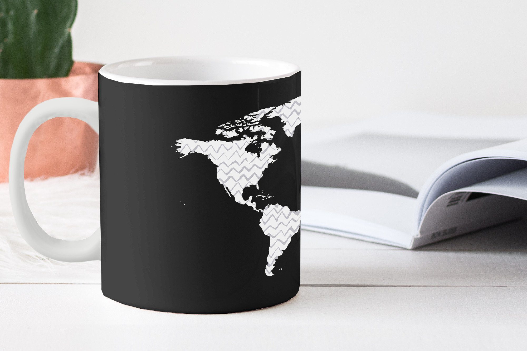 MuchoWow Tasse Weltkarte - Weiß - Geschenk Kaffeetassen, Teetasse, Teetasse, Muster, Becher, Keramik