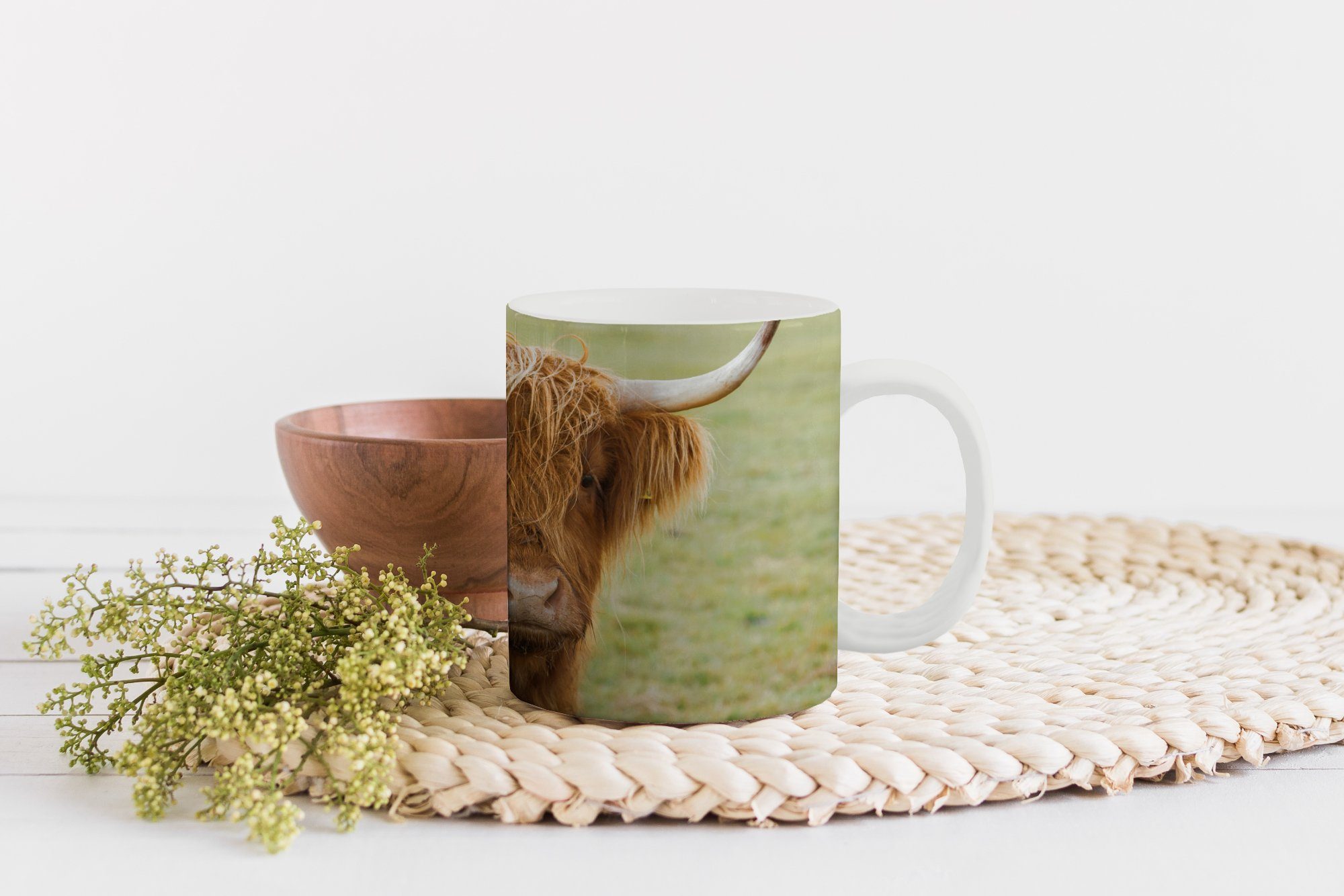 MuchoWow Teetasse, Becher, - Gras, Keramik, Horn Geschenk Highlander - Schottischer Tasse Teetasse, Kaffeetassen,