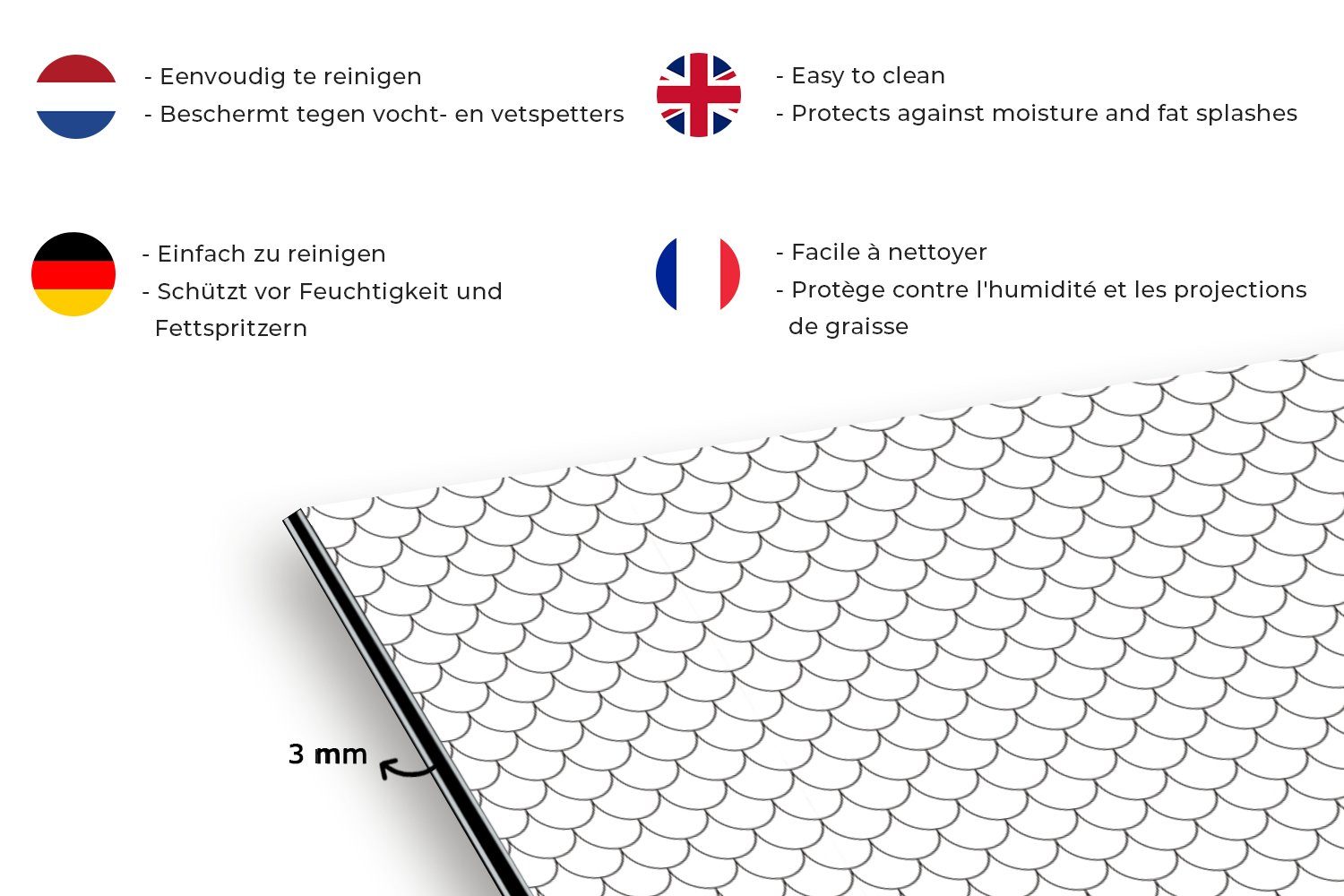 - - Küchenrückwand Minimalismus Küchen MuchoWow Wandschutz, Weiß cm, 60x30 Fett Kacheln Gemustert, (1-tlg), - und Schmutzflecken für gegen