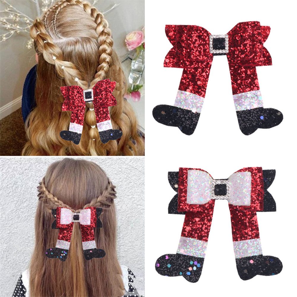 CLTYQ Haarspange Weihnachts-Schleifen-Haarspangen mit Glitzer,4 Stück, 4-tlg., Weihnachts-Haarspangen für Frauen, Haarschmuck für Festlichkeiten
