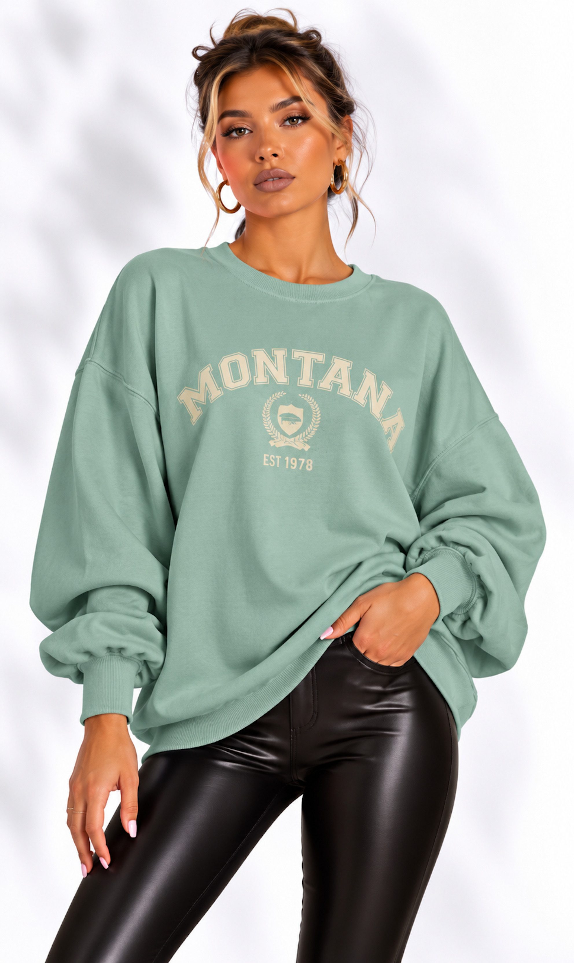 Worldclassca Longsweatshirt Worldclassca Oversized Sweatshirt MONTANA Print Langarm Pullover Neue Kollektion - Stilvolle und gemütliche Mode für Damen