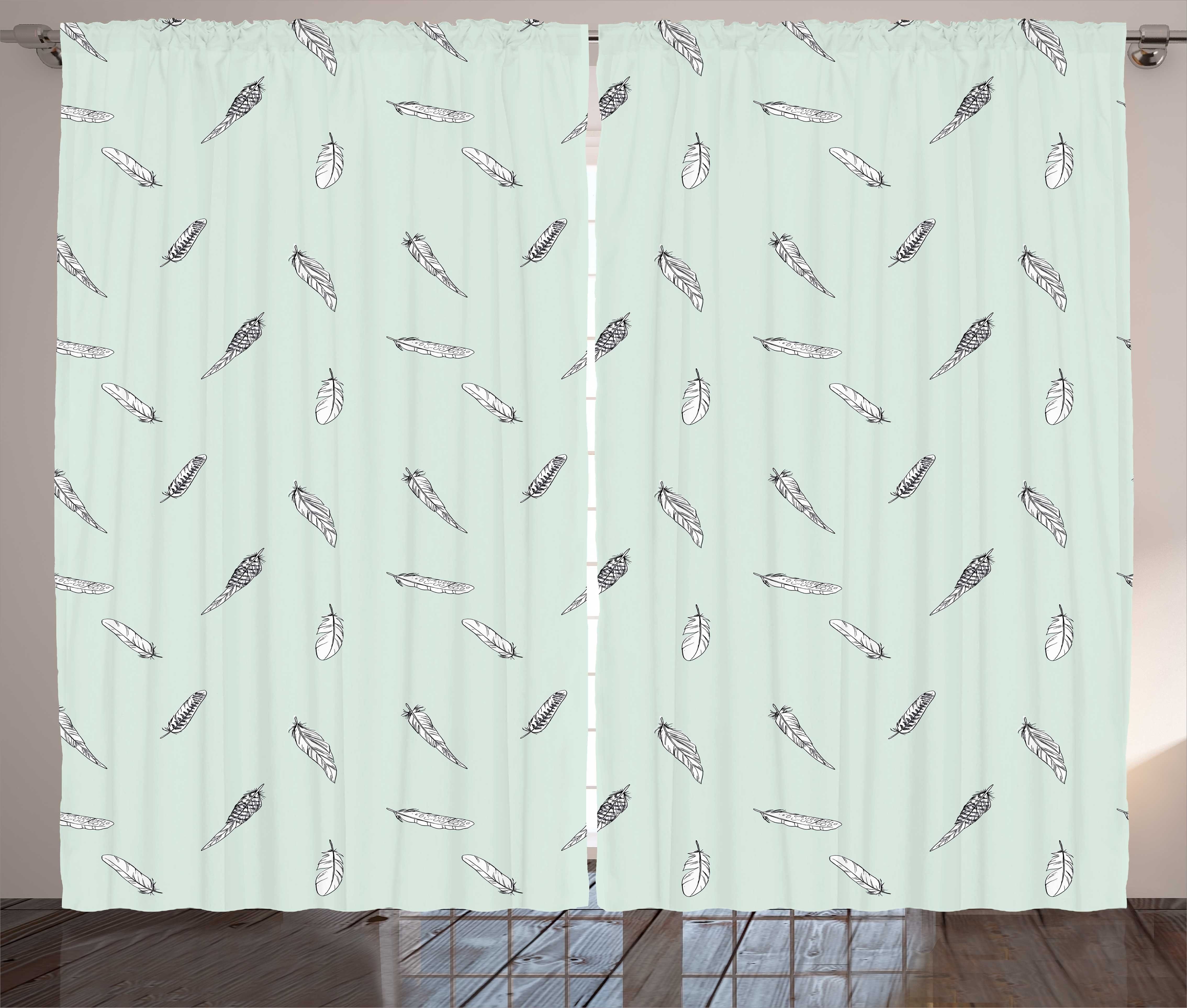 Feder und Minimalistisch Vorhang Sketch Kräuselband Schlaufen mit Abakuhaus, Abstrakt Haken, Schlafzimmer Gardine