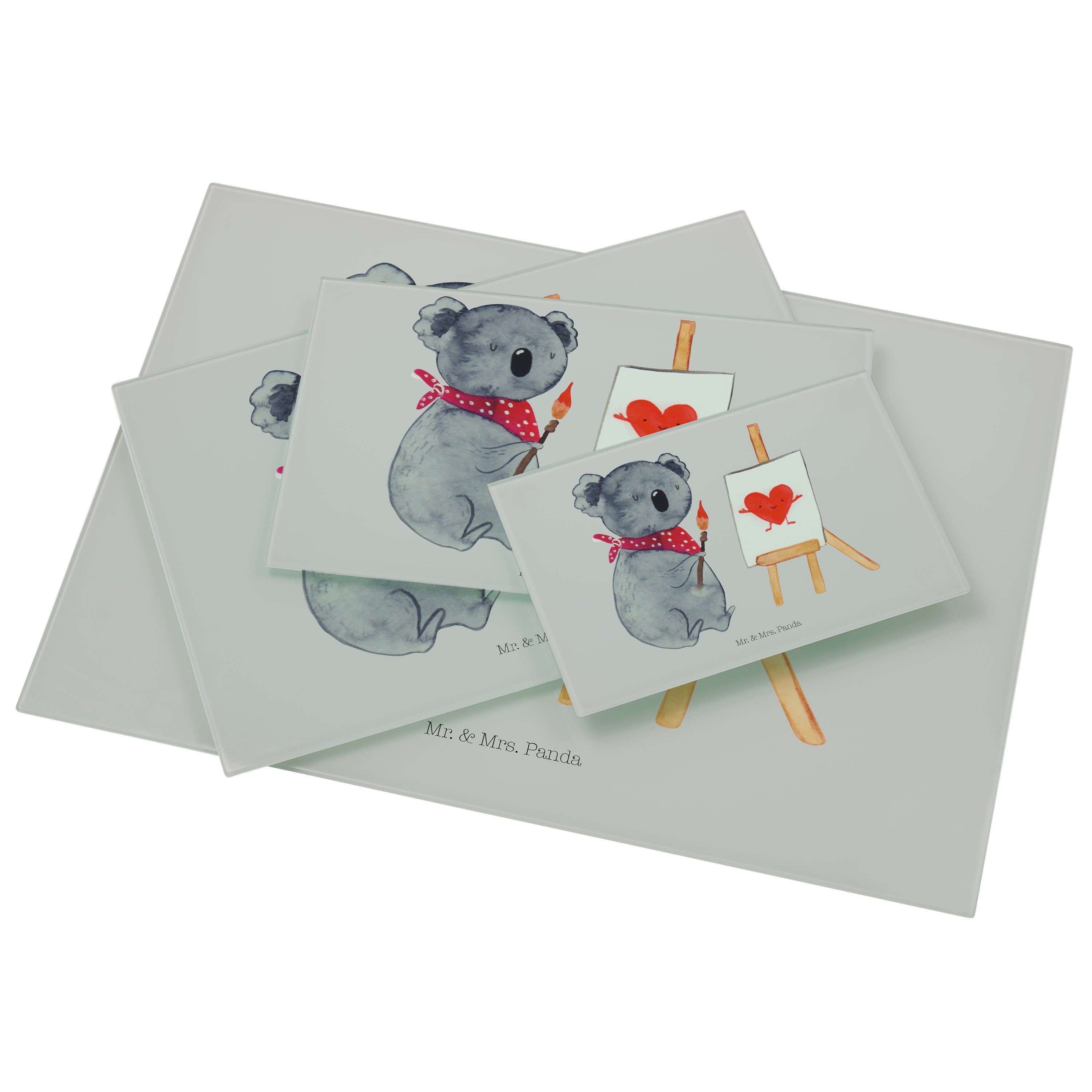 Mr. & Mrs. z, Pastell Liebesgeschenk, Premium (1-St) Geschenk, Glas, - Panda Grau Koalabär, - Servierbrett Künstler Koala