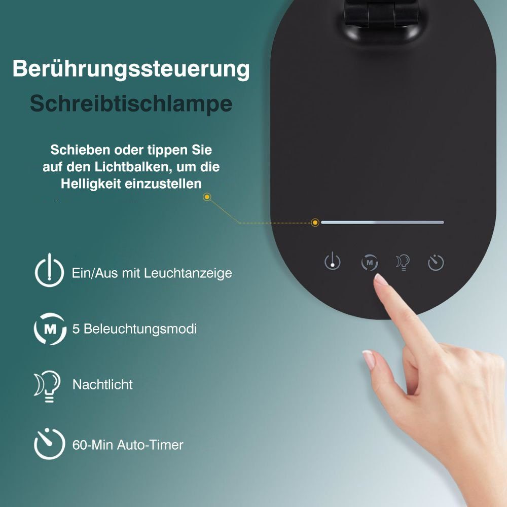 LED Ladestation,Dimmbar JOYOLEDER Schreibtischlampe Schreibtischlampe, mit kabellose LED Tischlampe, Doppelkopf