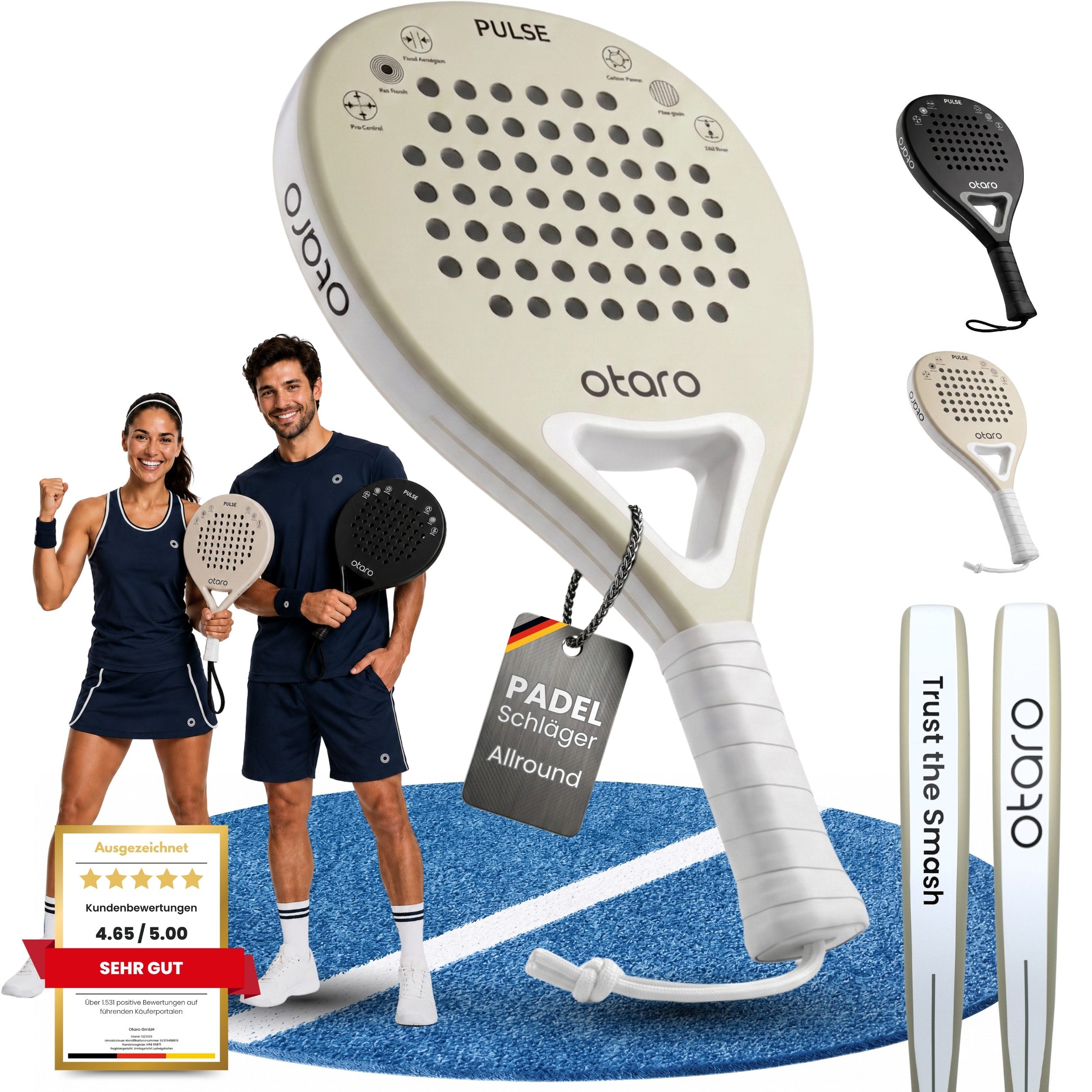 Otaro Padelschläger Padelschläger PULSE, Leicht. Präzise. Kontrolle., (Direkt loslegen, Padel Schläger für Einsteiger & Aufsteiger), Premium Padelschläger