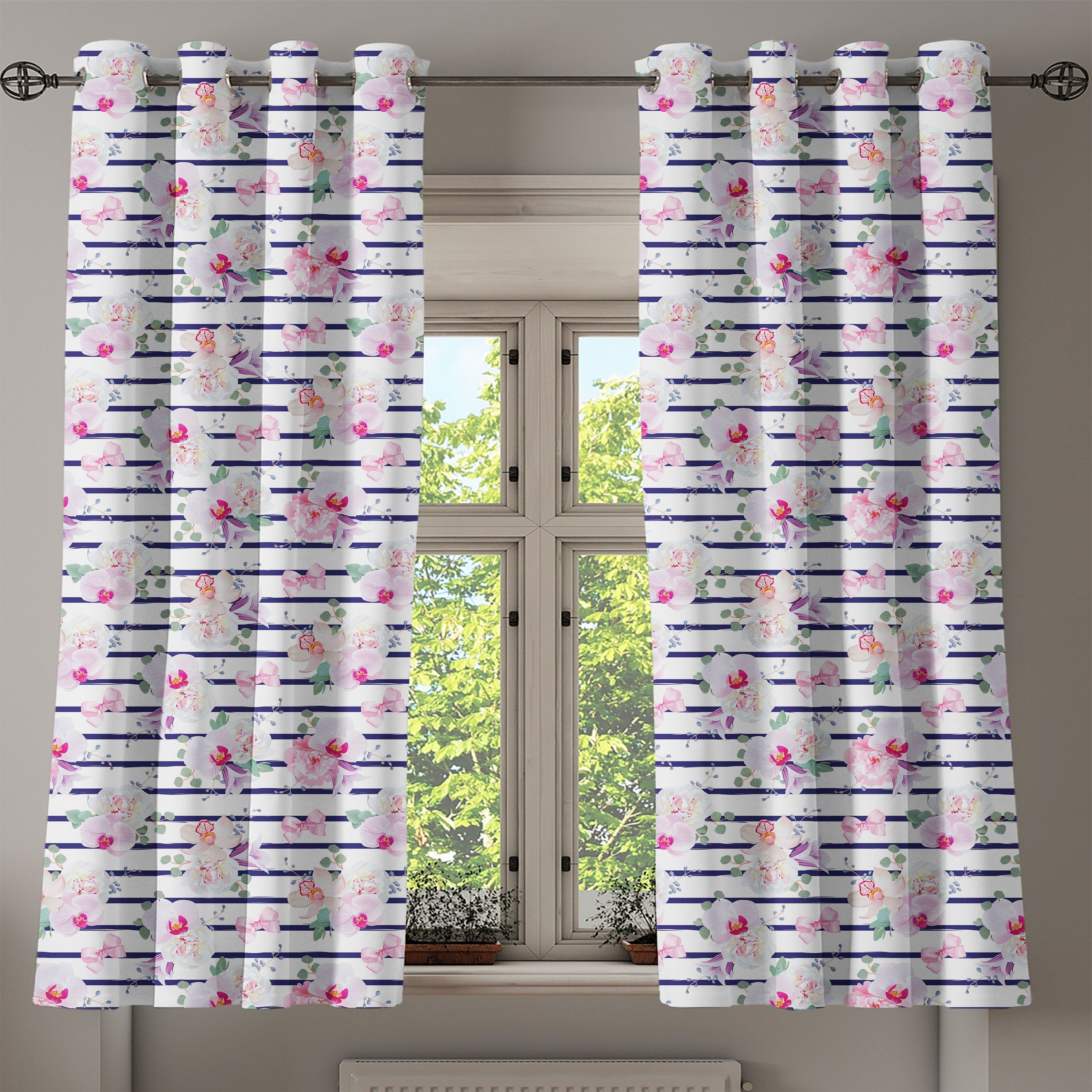 Soft-Bouquets Schlafzimmer und Dekorative Abakuhaus, Navy Wohnzimmer, 2-Panel-Fenstervorhänge für Gardine Blush
