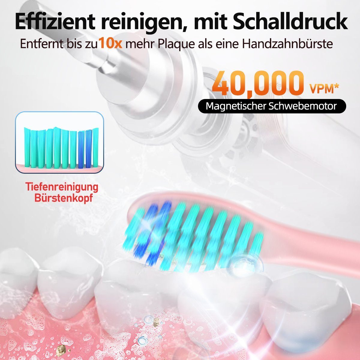 MCURO Elektrische Zahnbürste D36 Schallzahnbürste für Zahnpflege, mit 5 modi 3 Vibrationsstärken, Aufsteckbürsten: 6 St., Electric toothbrush für Erwachsene,Zähne reinigen wie ein Zahnarzt, Reise Zahnbürsten mit 6 Zahnbürstenkopf, Timer