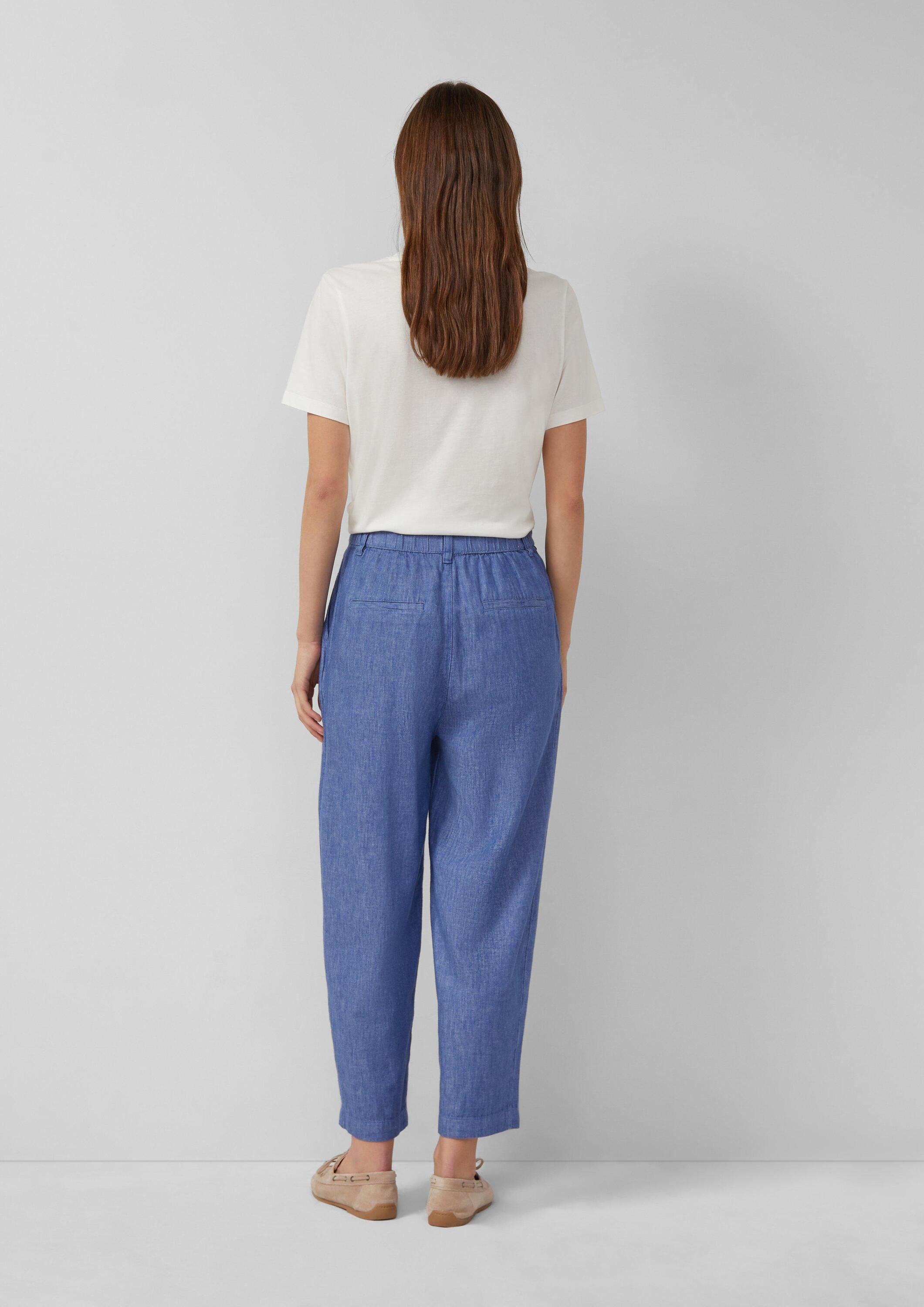 s.Oliver Chinos Hose Leinenmix-Hose mit Elastikbund und Barrel Leg