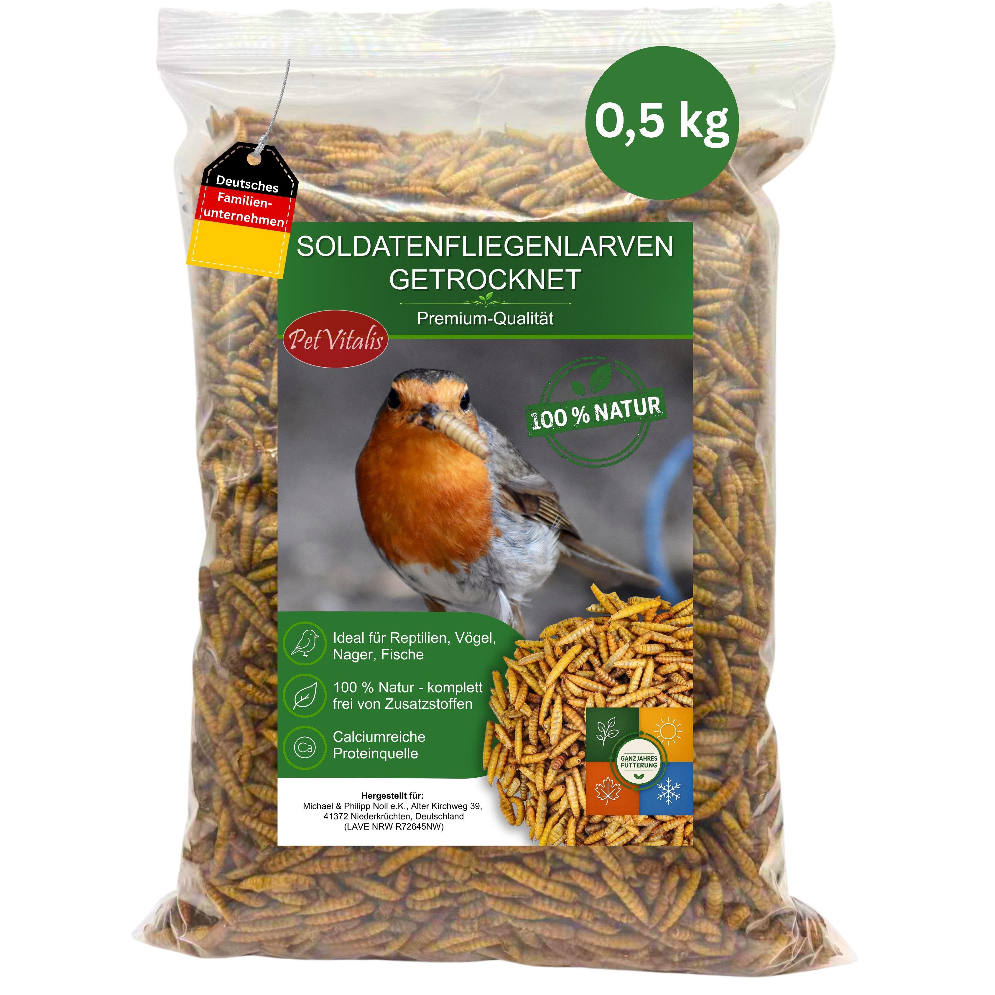 PetVitalis Soldatenfliegenlarven getrocknet, Insektenfutter für Vögel & Fische, Ergänzungsfutter für: Reptilien, Fische, Nager, Vogel