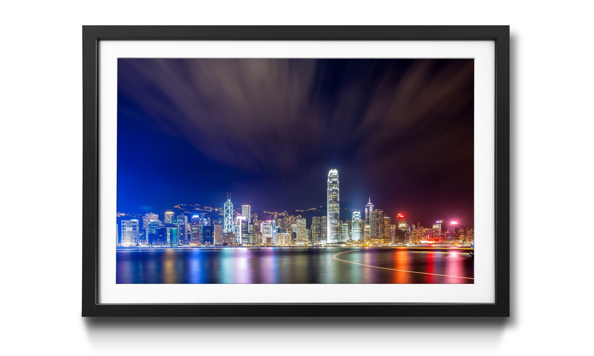 WandbilderXXL Bild mit Rahmen Hong Kong At Night, Hong Kong, Wandbild, in 4 Größen erhältlich