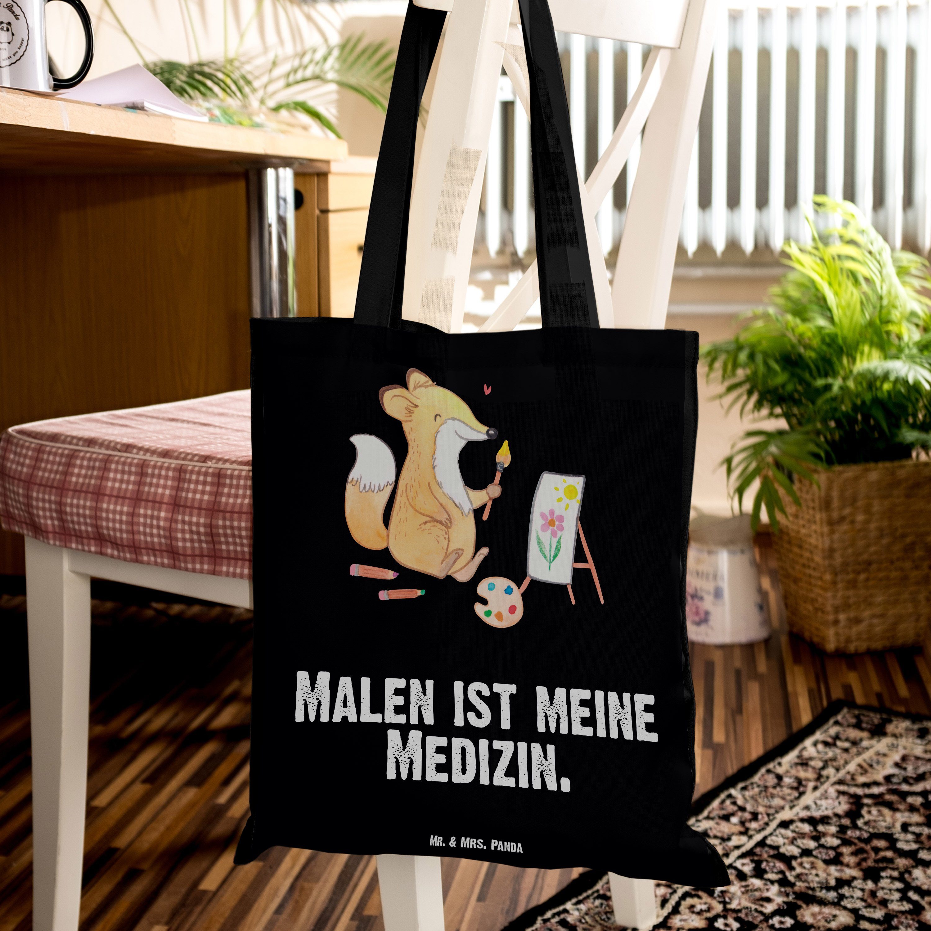 Mrs. - (1-tlg) Medizin Einka Fuchs Schwarz Panda Stoffbeutel, Mr. Beutel, Malen Tragetasche - Geschenk, &