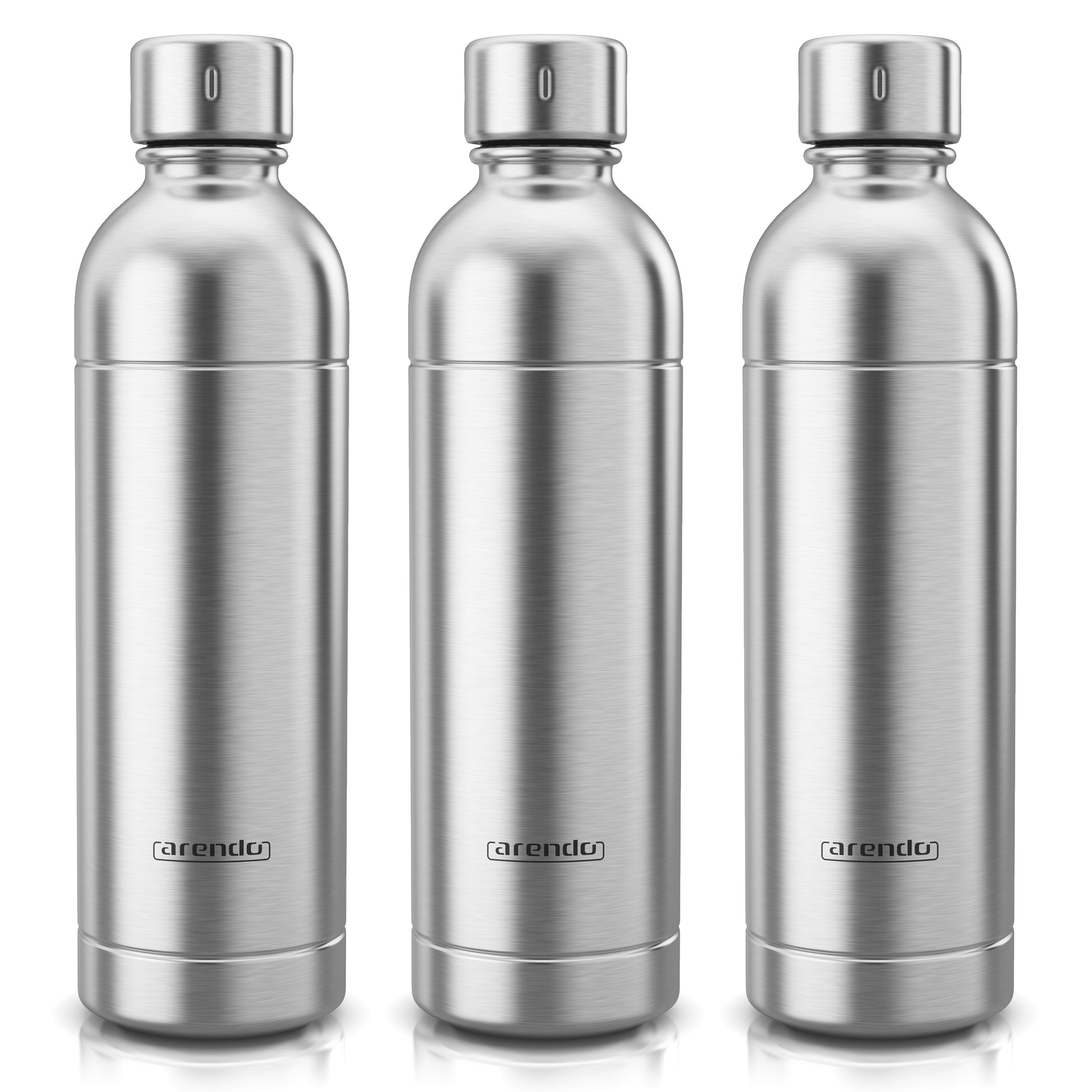 Arendo Wassersprudler Flasche 3er Set Wassersprudler Flasche Edelstahl 1000 ml, (3-tlg), kompatibel mit Arendo SodaMakern, SodaStream Easy & Aarke Carbonator 3