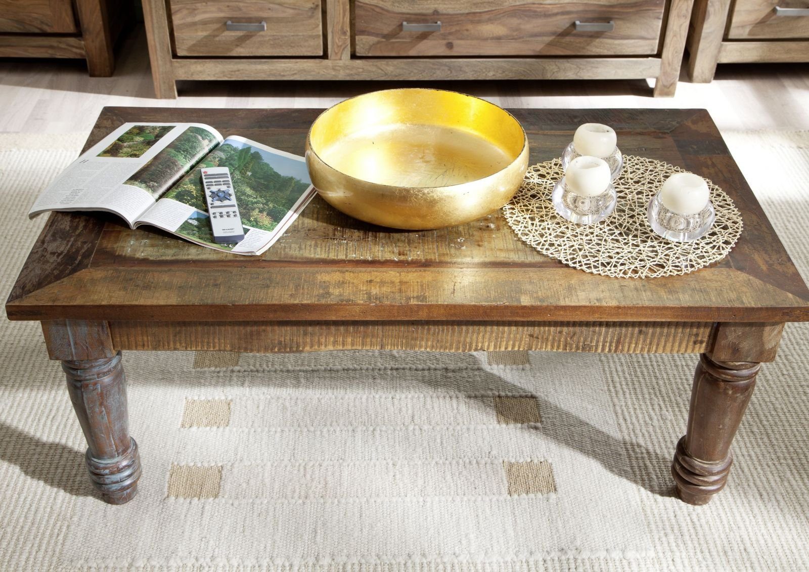 Massivmoebel24 Couchtisch Couchtisch Altholz 110x60x45 mehrfarbig lackiert günstig online kaufen