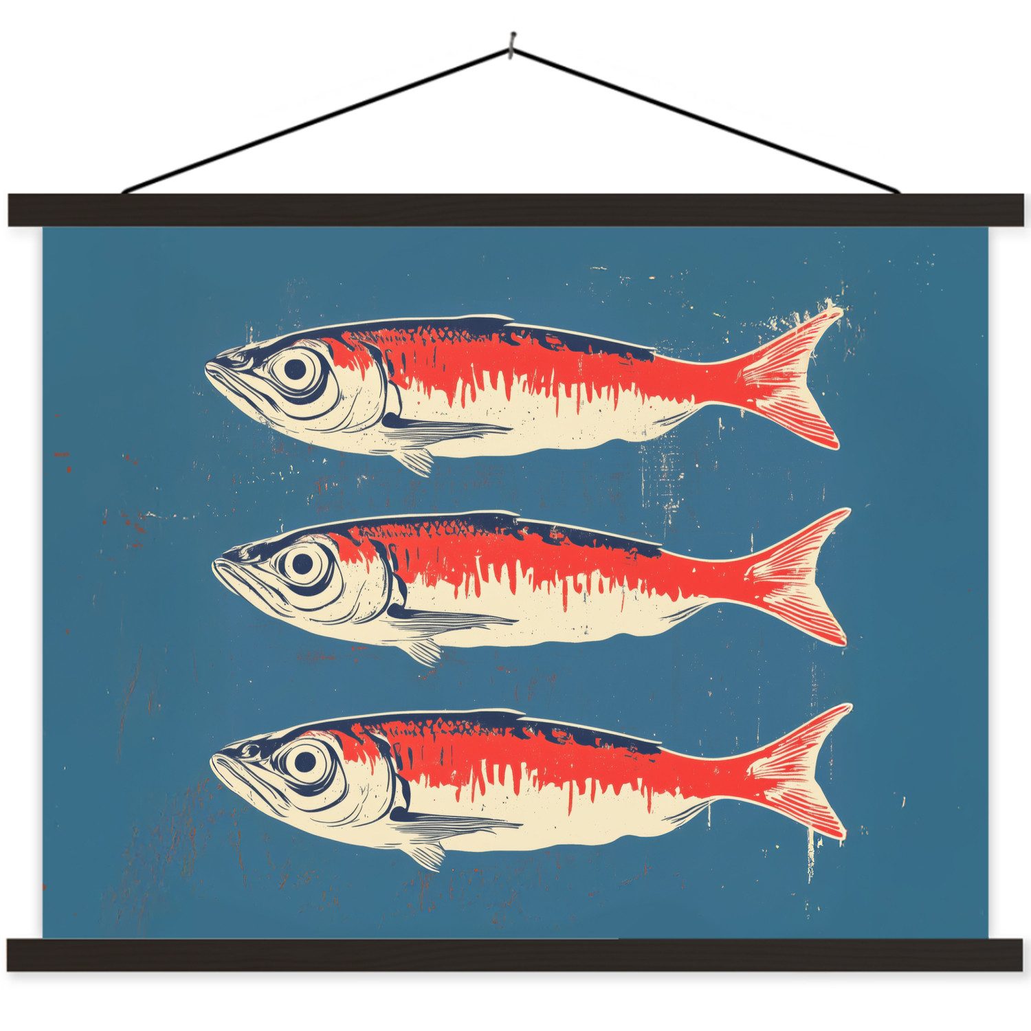 MuchoWow Poster Fische - Rot - Blau, (1 St), Magnetische Posterleiste, Holzleisten, Textilposter, 40x30 cm
