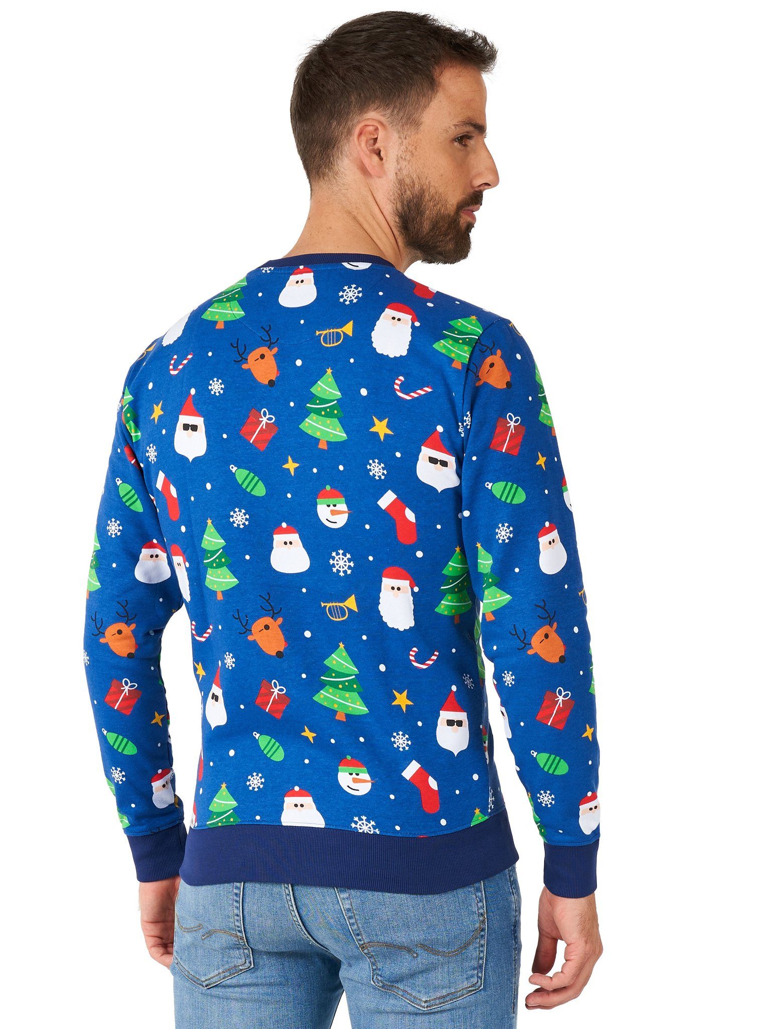 Opposuits Kostüm Festivity Blue Pullover, Bedruckter Weihnachtspulli - aber in cool!