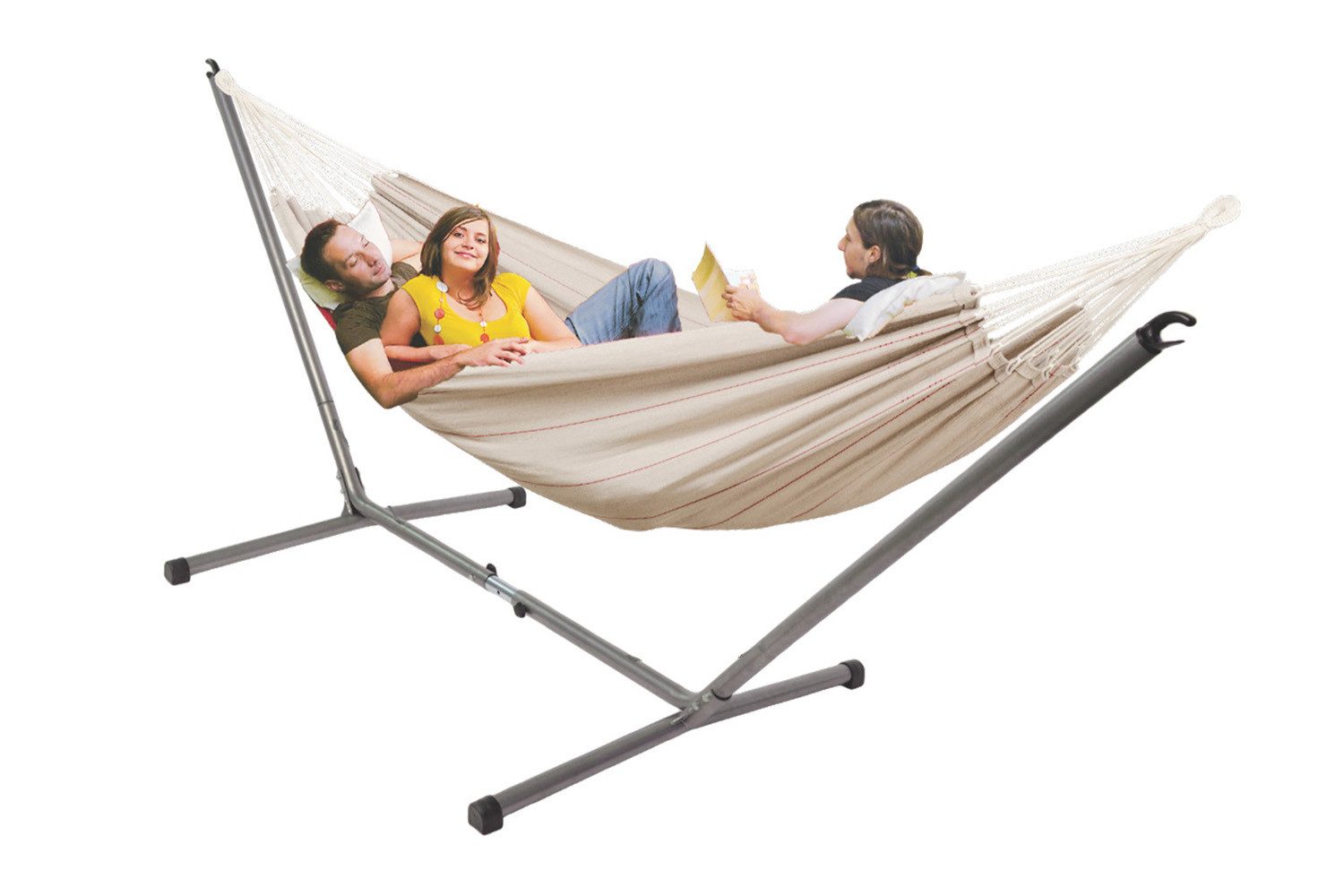 Amazonas Hängematte mit Gestell (Spring Set sand, XXL Hängematte, bis 2-3 Personen)