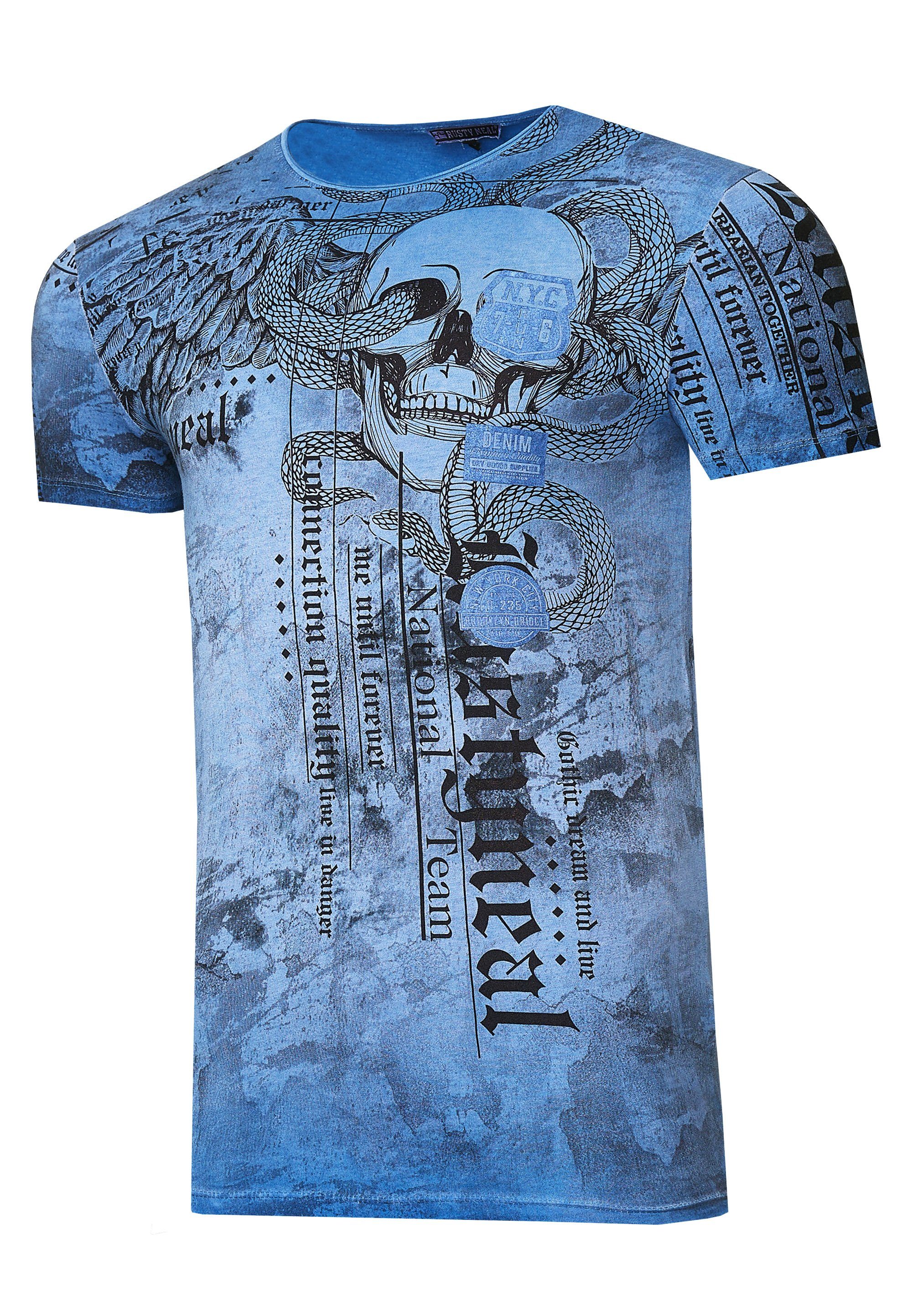 Neal Allover-Print T-Shirt mit blau coolem Rusty