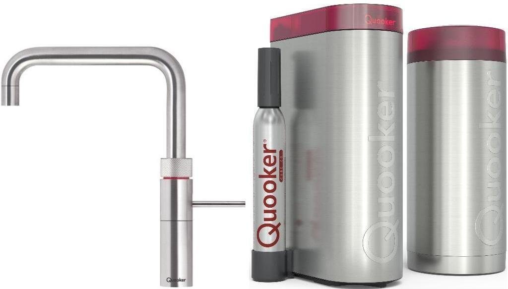 QUOOKER Küchenarmatur QUOOKER FUSION SQUARE Edelstahl COMBI+ B mit CUBE 2 (22+FSRVSCUBE) (2-St) 100°C Kochendwasserhahn mit Trinkwassersystem | Armaturen