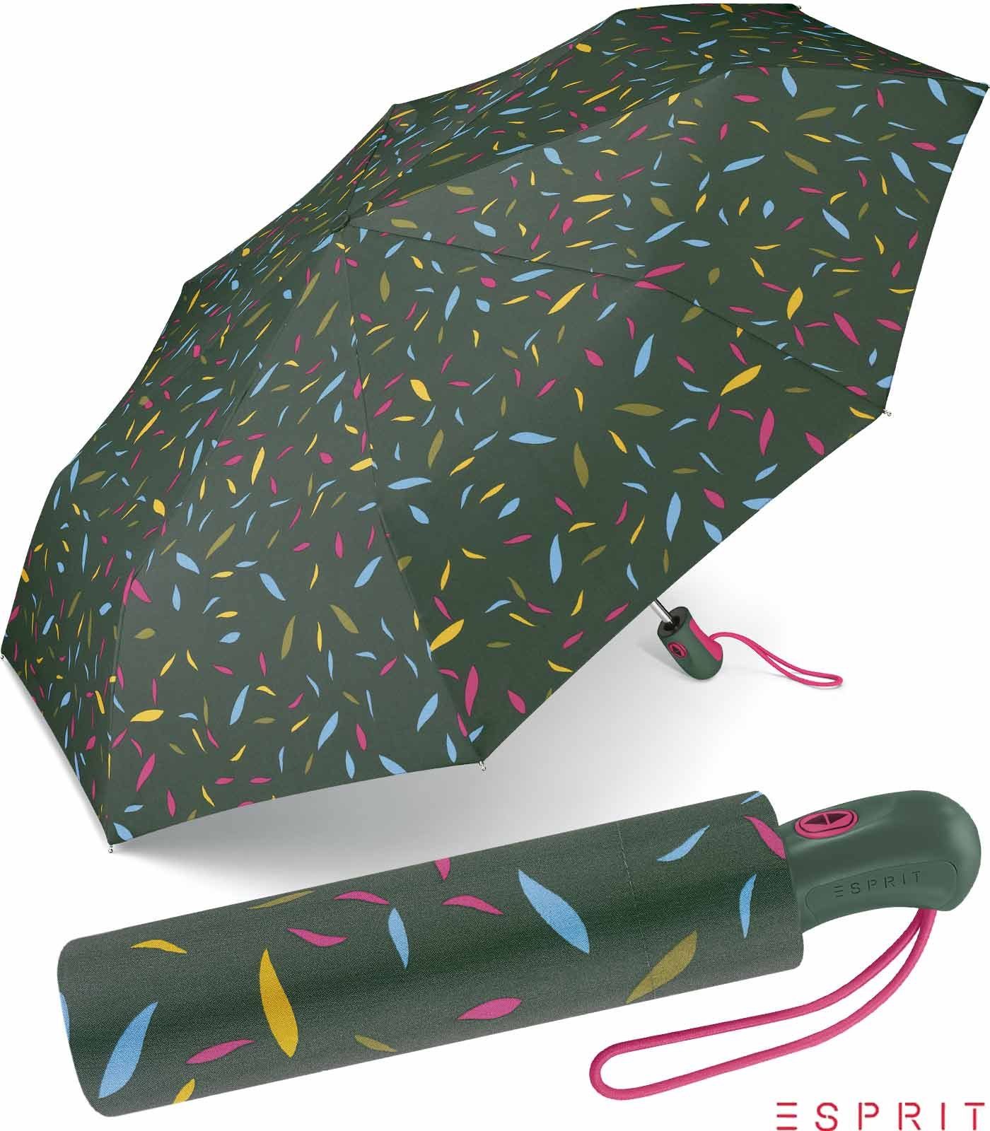 Esprit Taschenregenschirm schöner Schirm für Damen mit Auf-Zu Automatik, das besondere Design als Eyecatcher grün