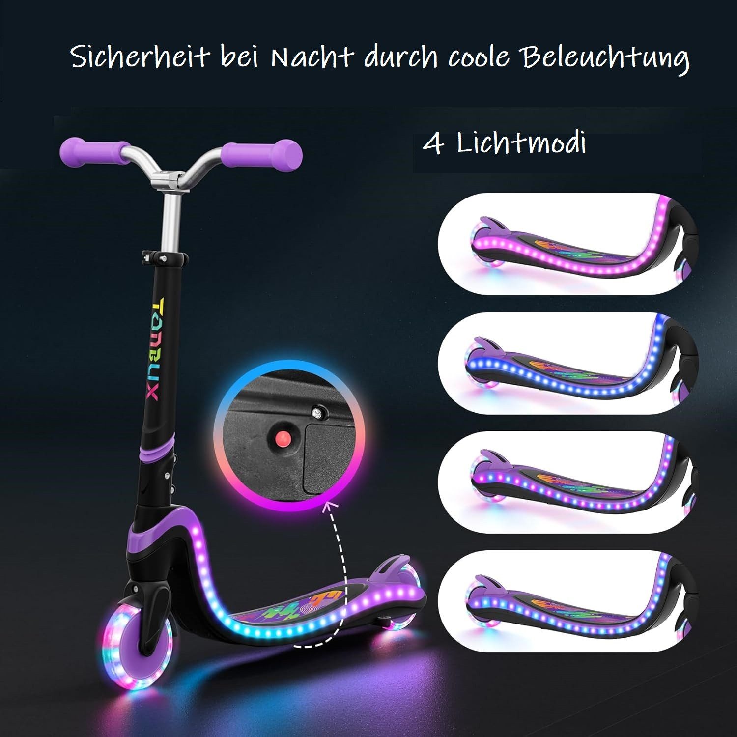 TONBUX Scooter Kinderroller mit coolem beleuchteten Brett und PU-Rädern