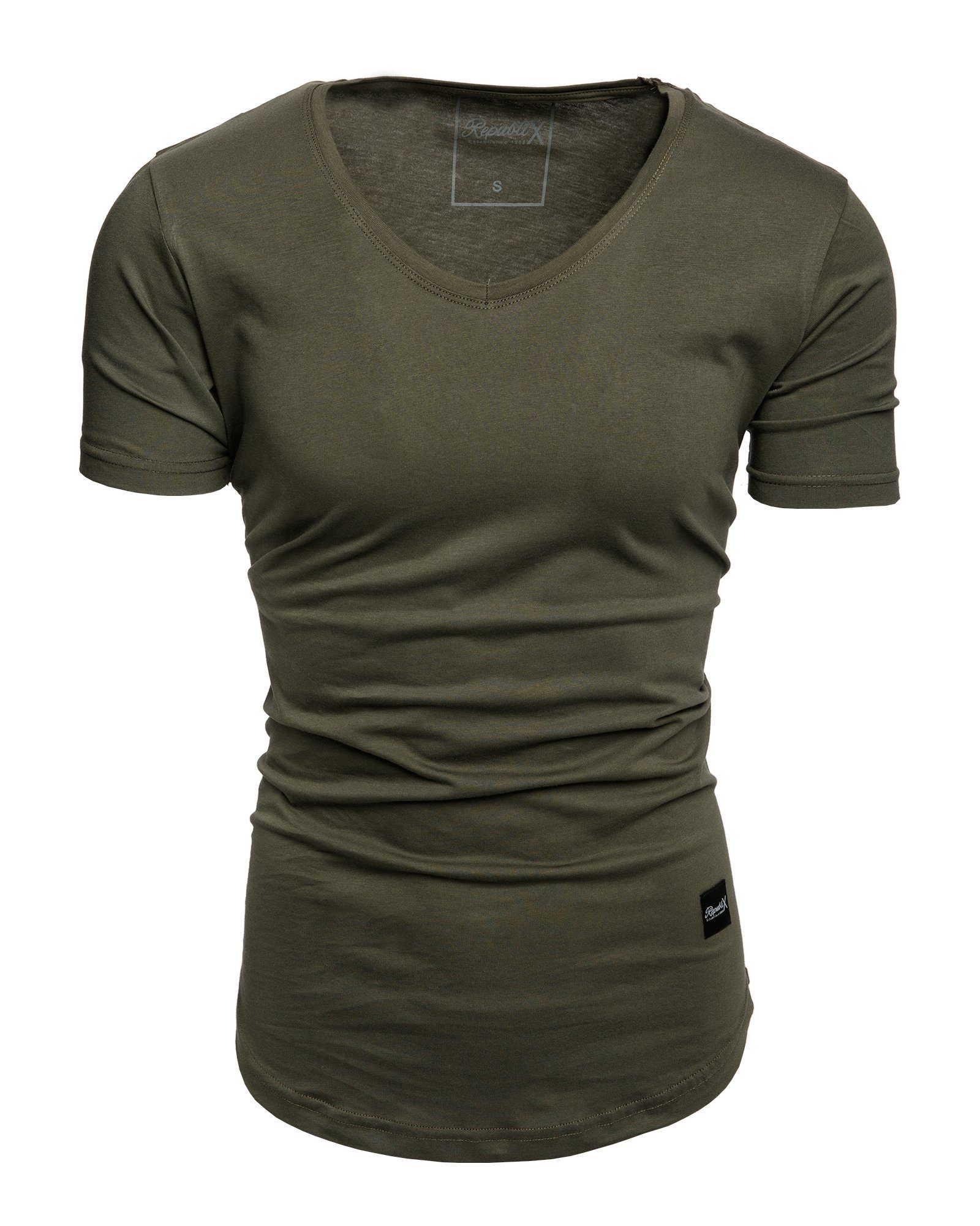 REPUBLIX T-Shirt BRANDON Herren Oversize Basic Shirt mit V-Ausschnitt Khaki