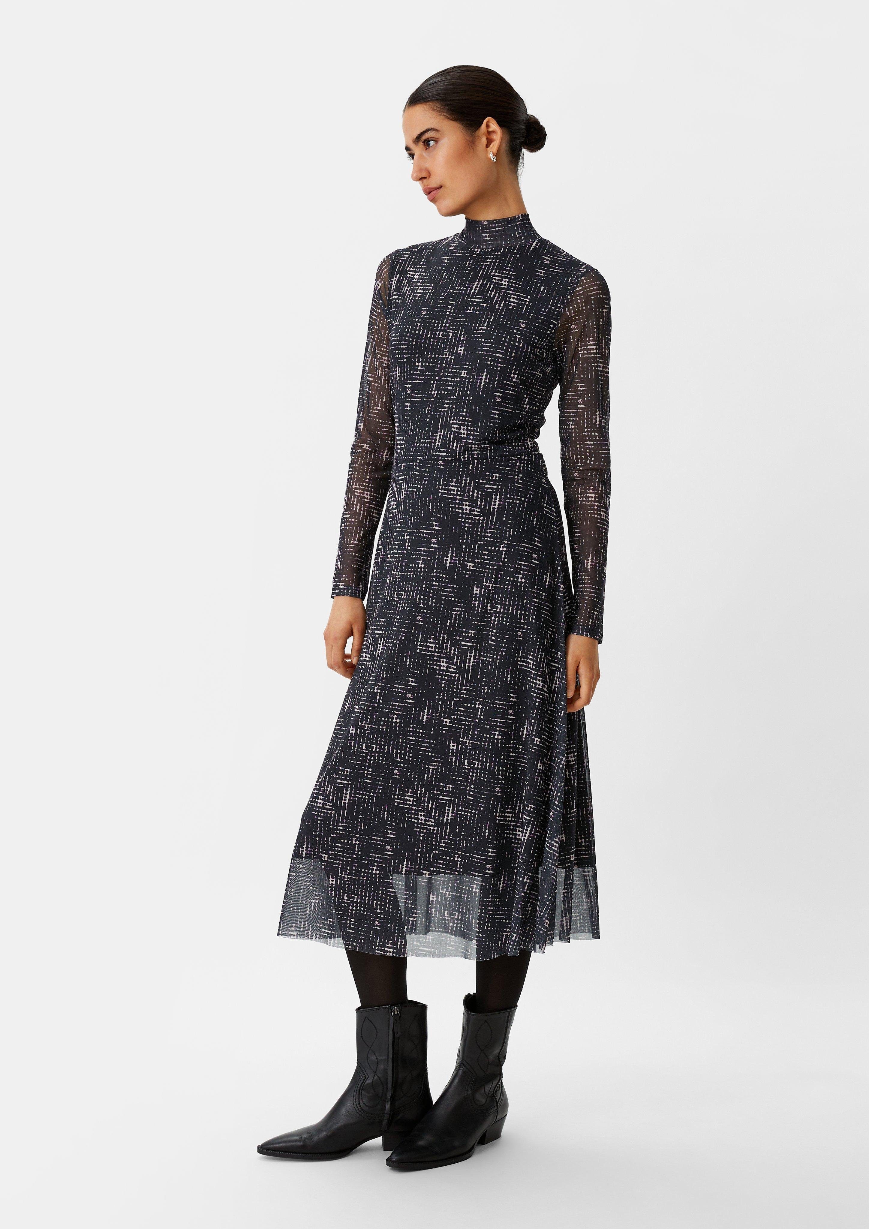 Maxikleid Gemustertes Mesh-Kleid mit Stehkragen