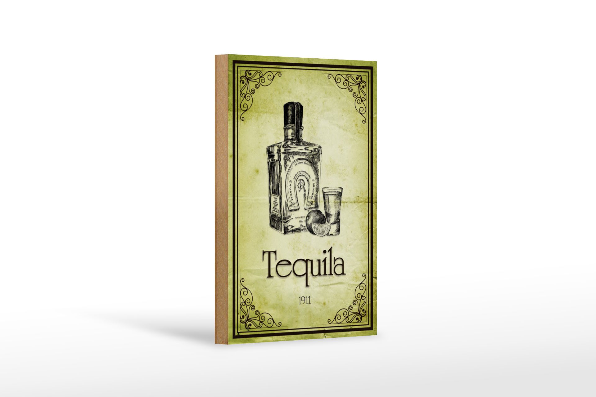 Holzbild 12x18 cm 1911 Tequila Wanddeko