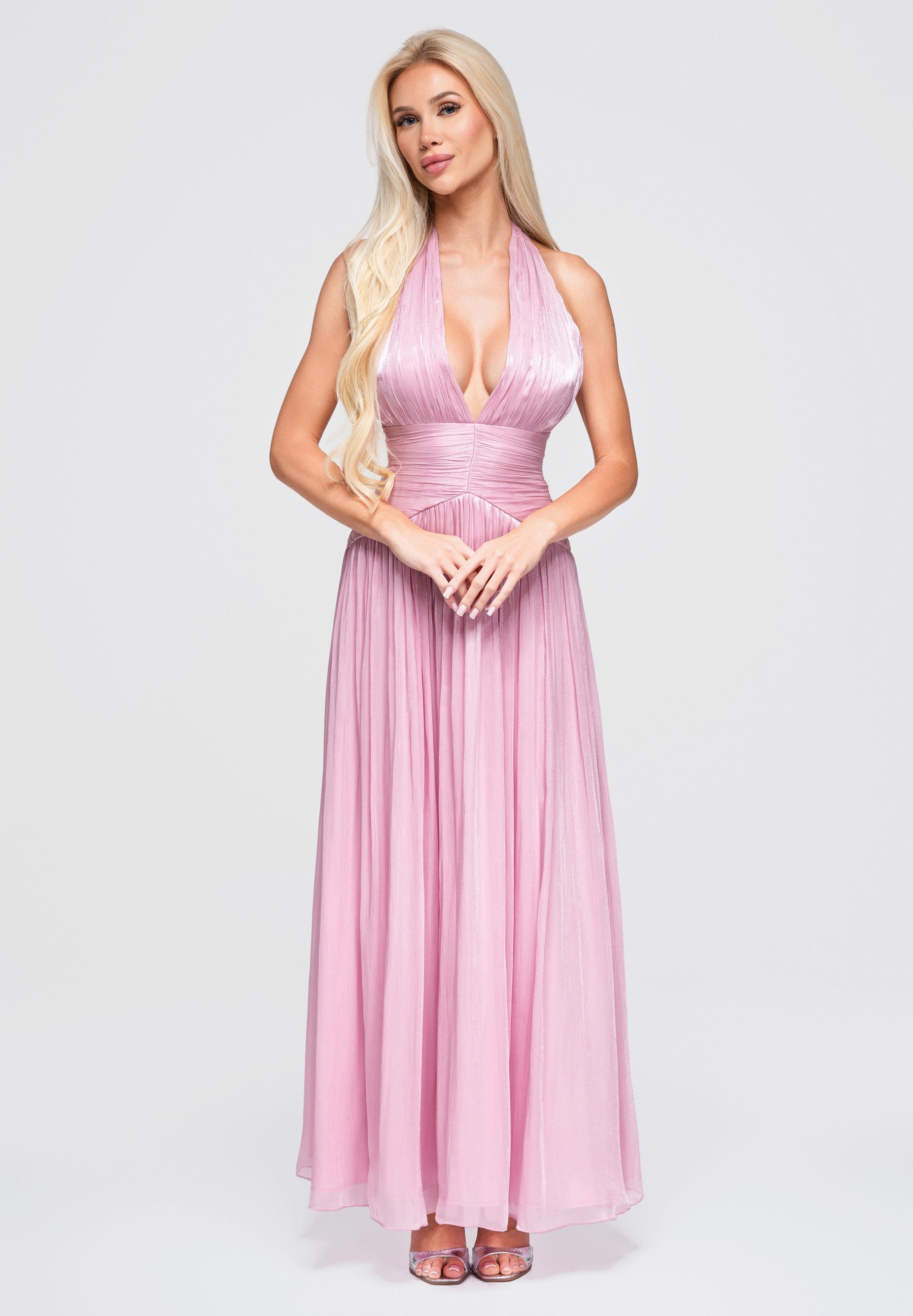 OMBRE Abendkleid Damen Abendkleid Maxikleid mit tiefem V-Ausschnitt Pink M (kein Set, 1-tlg) in Unifarbe – Bild 5 von 5